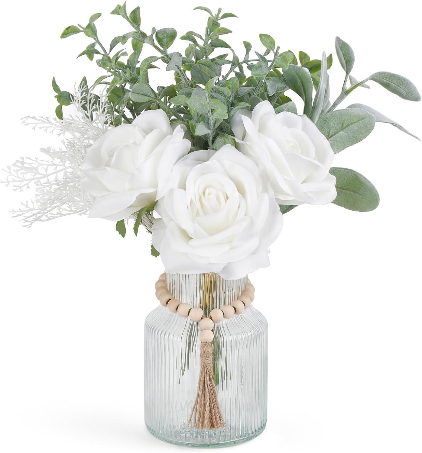 Mkono Fake Flowers in Vase, Artificial Flowers Centerpieces Coffee Table Decor Faux Flowers Arrangement for Home Decor Indoor Floral Bouquet for Bathroom Dining Kitchen
