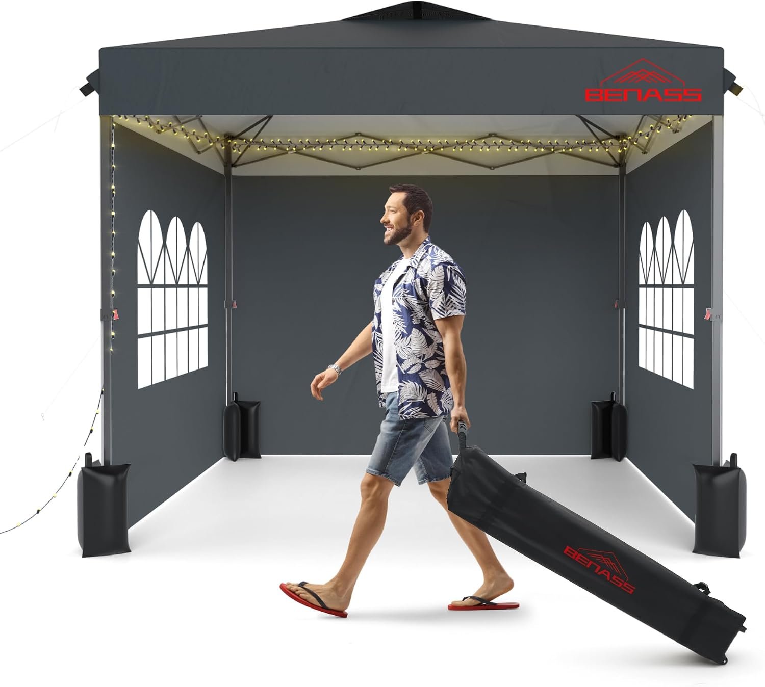 10×10 Pop Up Canopy Tent with 3 Sidewalls, Grey