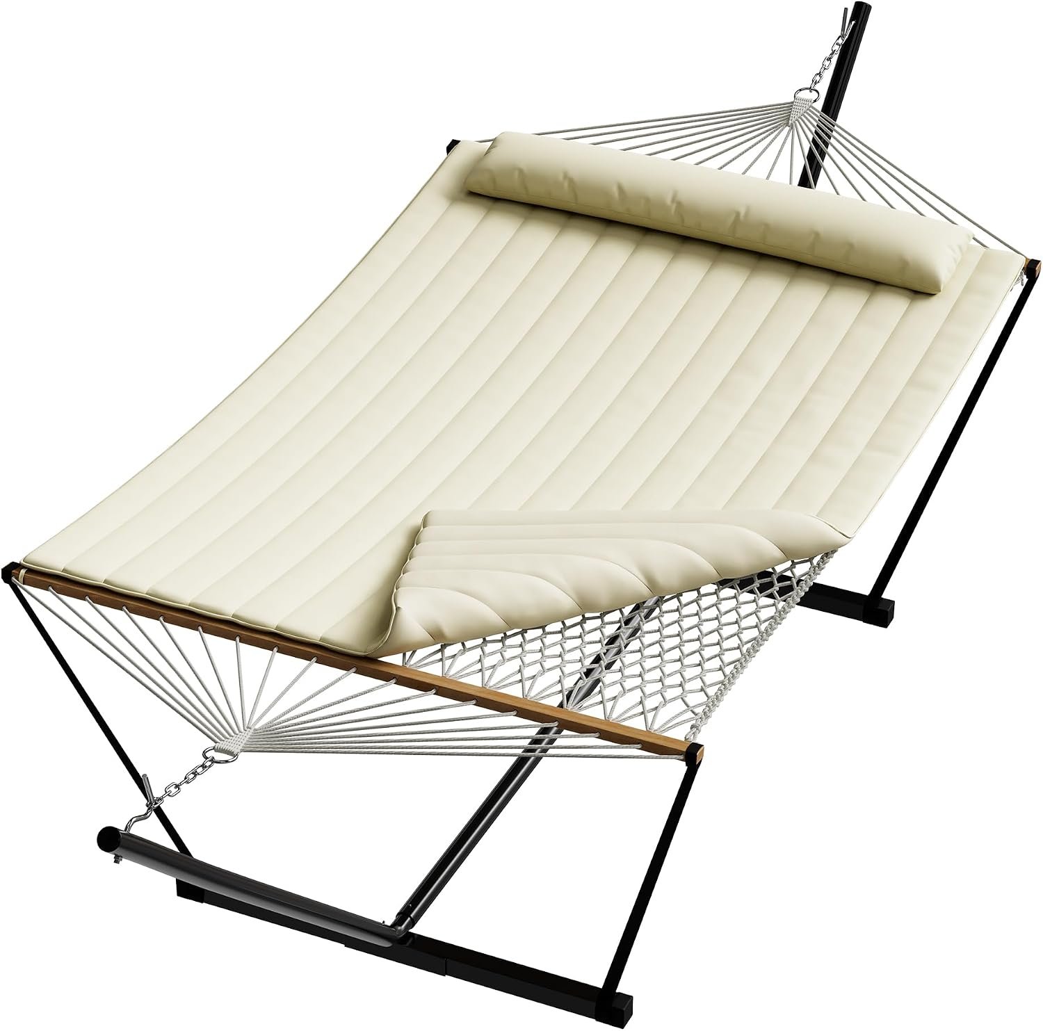 Garvee 2 Person Portable Double Hammock for Outdoor with Pillow, Heavy Duty Portable Hammock with Adjustable Steel Stand for Patio, Garden, Beach, Backyard