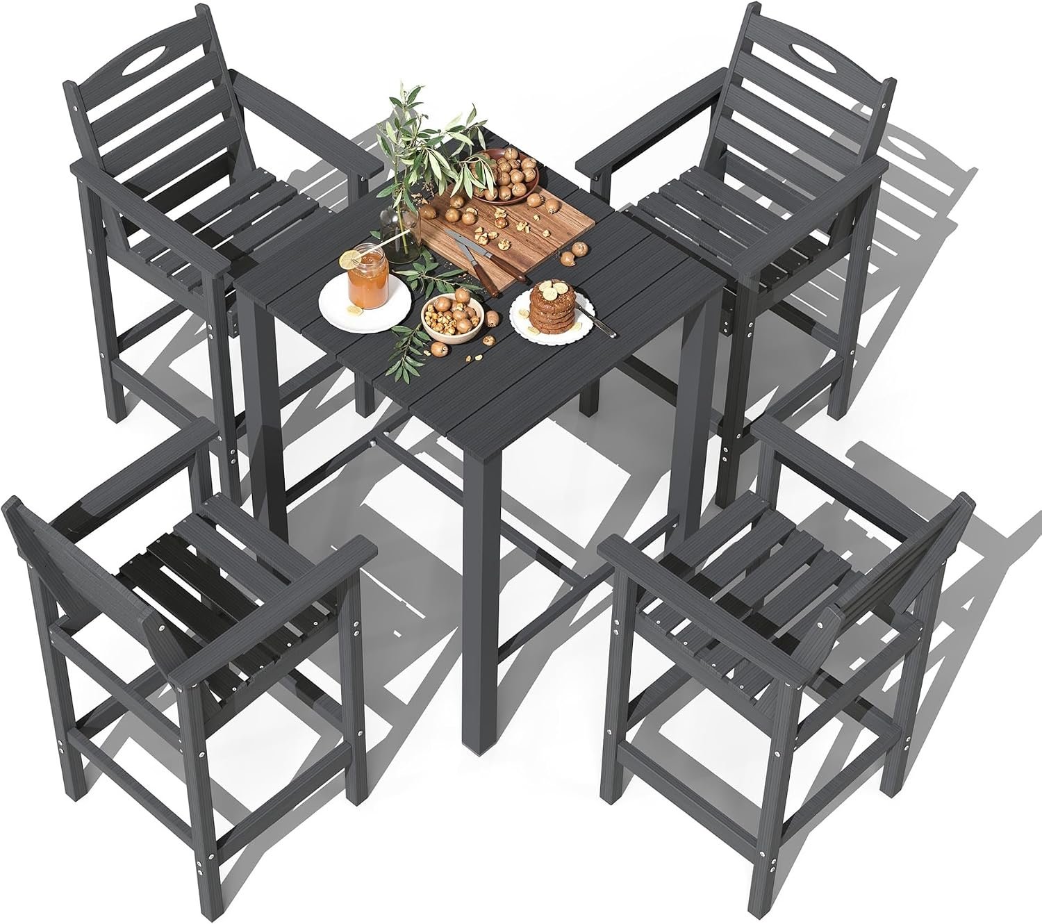 Domi HDPE Adirondack Patio Table and Chairs Set of 5, Outdoor HDPE Patio Bar Set, All Weather Bar Chairs and Table Set for Patio, Balcony, Backyard, Poolside, Grey