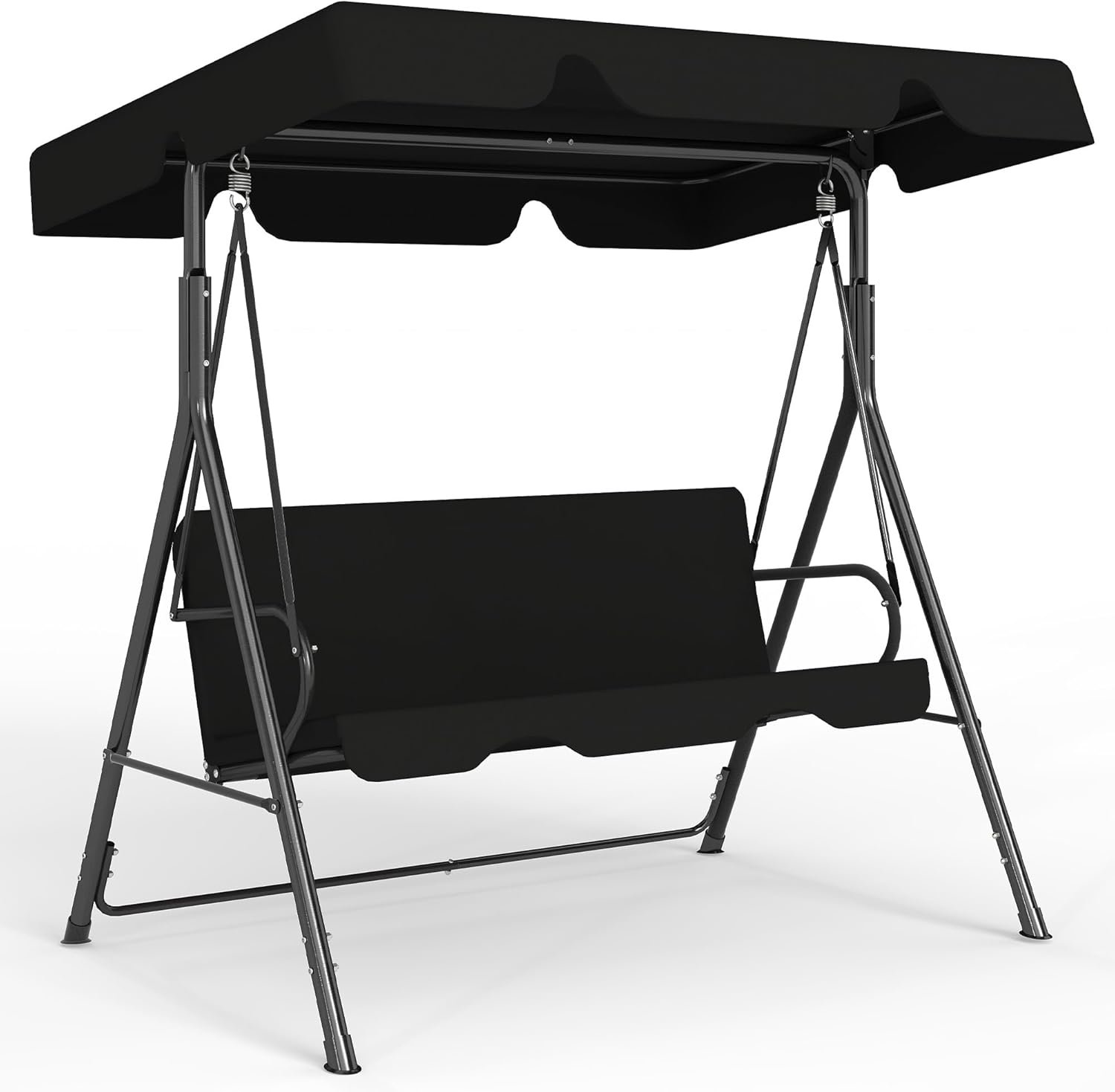 Murago 3-Seat Patio Swing Chair, Outdoor Porch Swing with Adjustable Canopy | Porch Swings with Removable Cushion & Durable Frame for Patio, Garden, Poolside, Backyard, Black