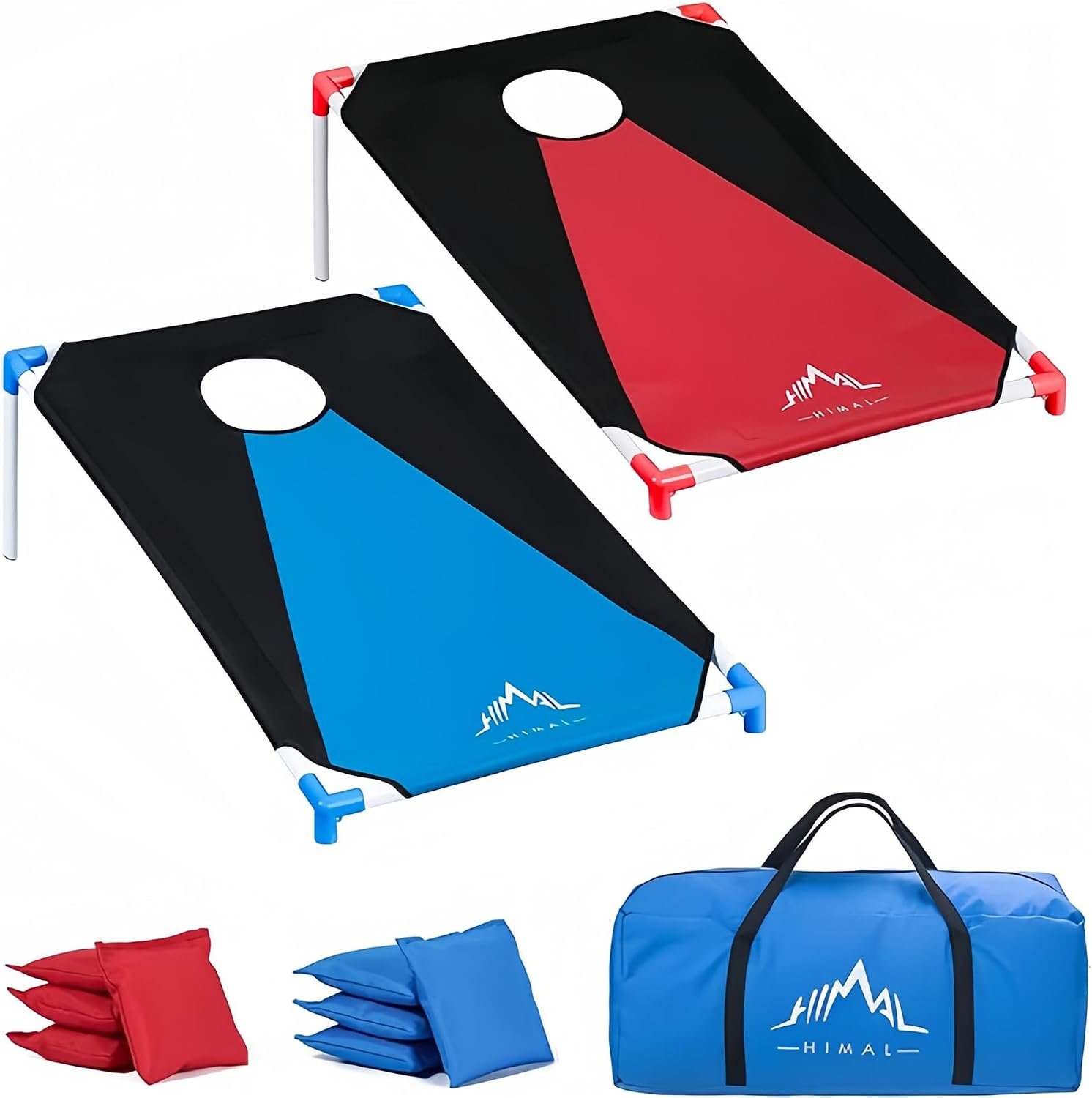 Himal Outdoors Portable Cornhole Board Set 3 x 2-feet | PVC Framed, 2 Cornhole Boards, Blue-Red, 8 Toss Bags, Carrying Bag, Outdoor Recreation , Camping Beach Accessory