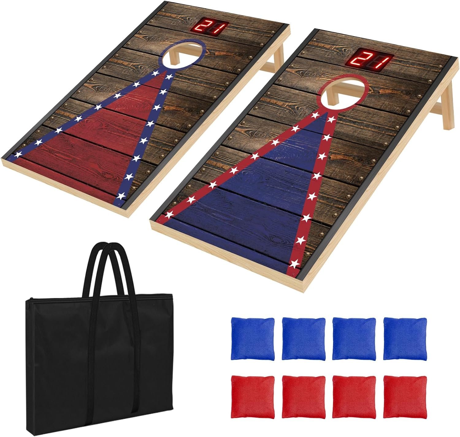 Electronic Cornhole Board Set 4x2ft 3x2ft 2x1ft, Automatic Scoring Corn Hole Games for Adults & Kids, Wooden Portable Cornhole Set with 8 Bean Bags & Carrying Bag for Outdoor, Tailgate, Party