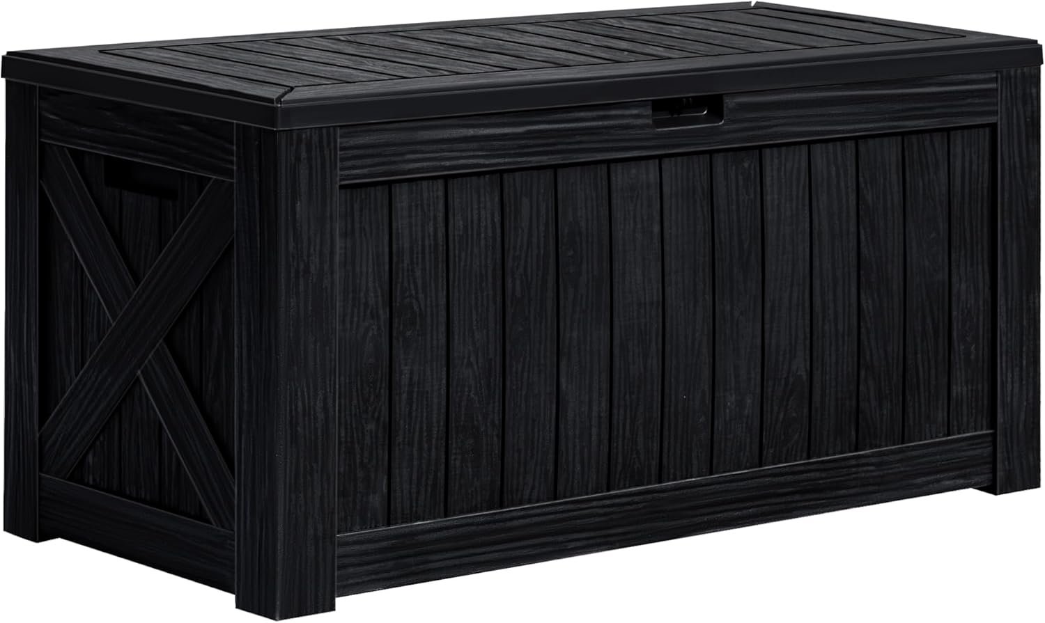 Greesum 120 Gallon Deck Box, Resin Outdoor Storage Container, Black | for Patio Furniture, Garden Tools, Pool Accessories, Weatherproof, Lockable