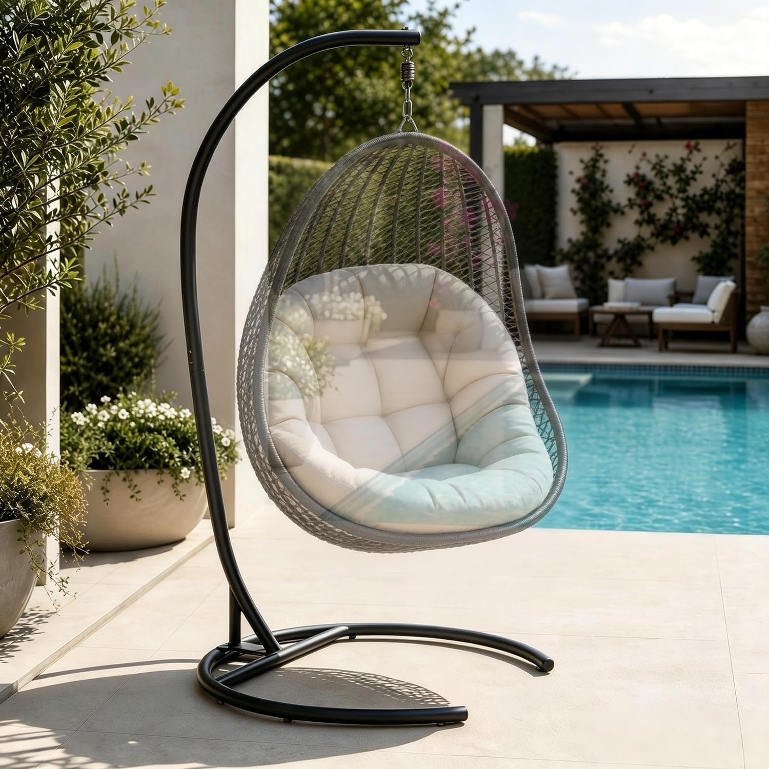 Hammock Stand Only, Heavy Duty Hammock Chair Stand 360° Swivel, Max 350 lbs, Hanging Chair Frame for Indoor Outdoor Porch Living Room, Egg Chair Stand ONLY, Black