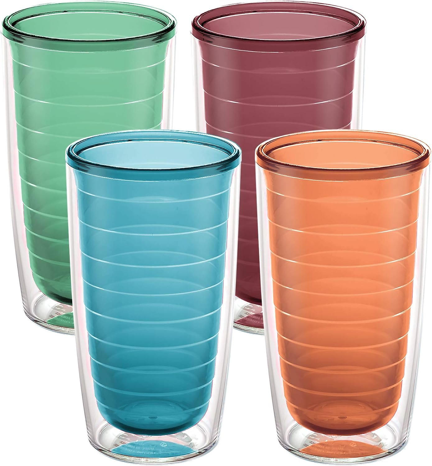 Tervis Clear & Colorful Tabletop Made in USA Double Walled Insulated Tumbler Travel Cup Keeps Drinks Cold & Hot, 16oz – 4pk, Assorted