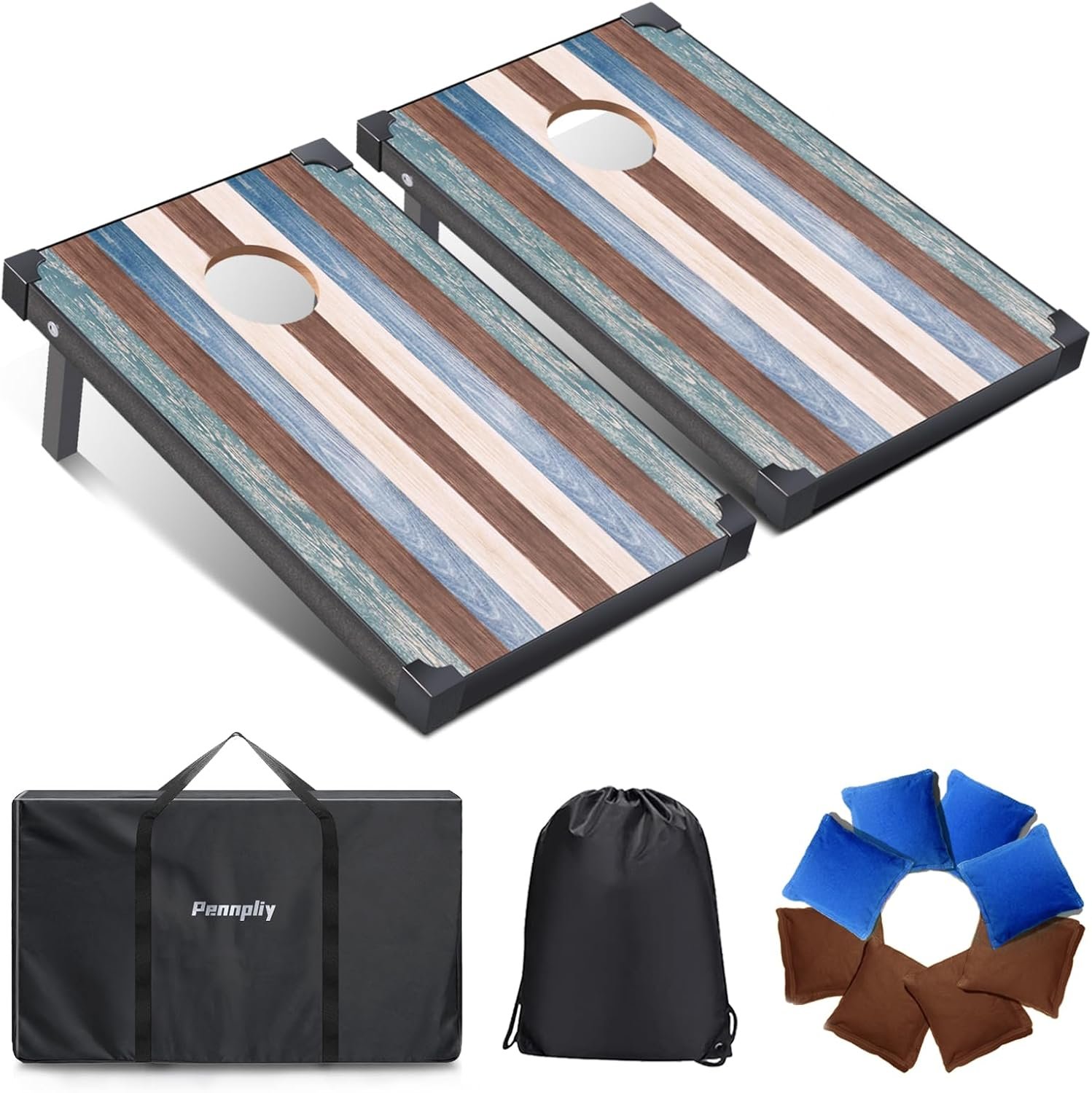 3’x2′ Cornhole Set MDF for Adults with 8 Bean Bags & Carry Case Corn Hole | 3×2 ft MDF corn hole boards; 8 all weather bean bags; carry case; easy setup for backyard, beach, tailgate, parties, official