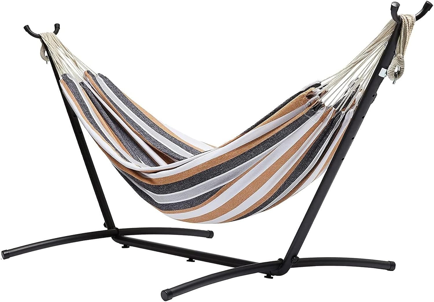 Amazon Basics Double Portable Hammock with Space Saving Steel Stand and Carrying Case, 2 Person, 470lb Capacity, Multi Color, 118″ x 46″ x 39″