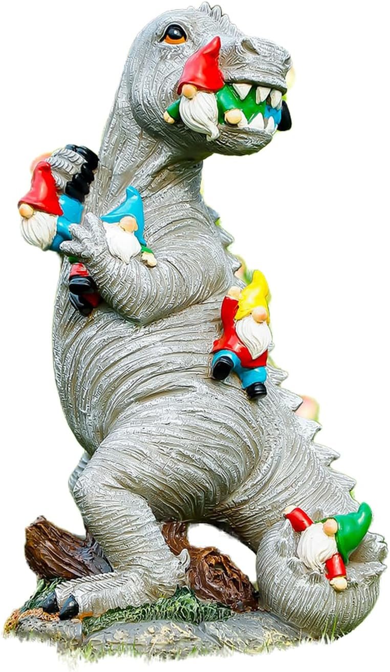 Himaweek Garden Statue Outdoor Decoration, Weatherproof 14” Dinosaur Garden Gnome, Indoor Outdoor Décor Garden Art for Patio Lawn Yard, Gardening Gift for Homeowners