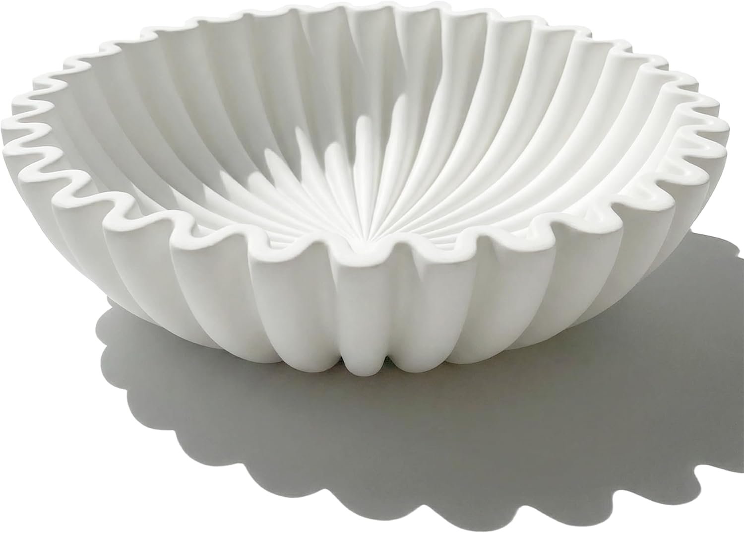 Decorative Bowls for Home Decor, 7.9”×7.9”×2.76” Medium Model Fruit Bowl for Kitchen Counter, Scalloped Key Bowl for Entryway Table – White