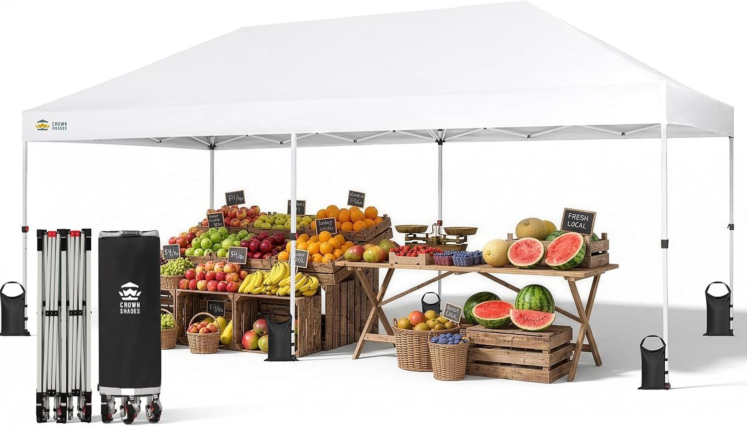 CROWN SHADES 10×20 Pop Up Canopy Tent, Event Shelter,White | 400D Strength Oxford Fabric & 6 Built-in Sandbags, Waterproof Instant Outdoor Canopy for Parties, Weddings, Backyard, Camping