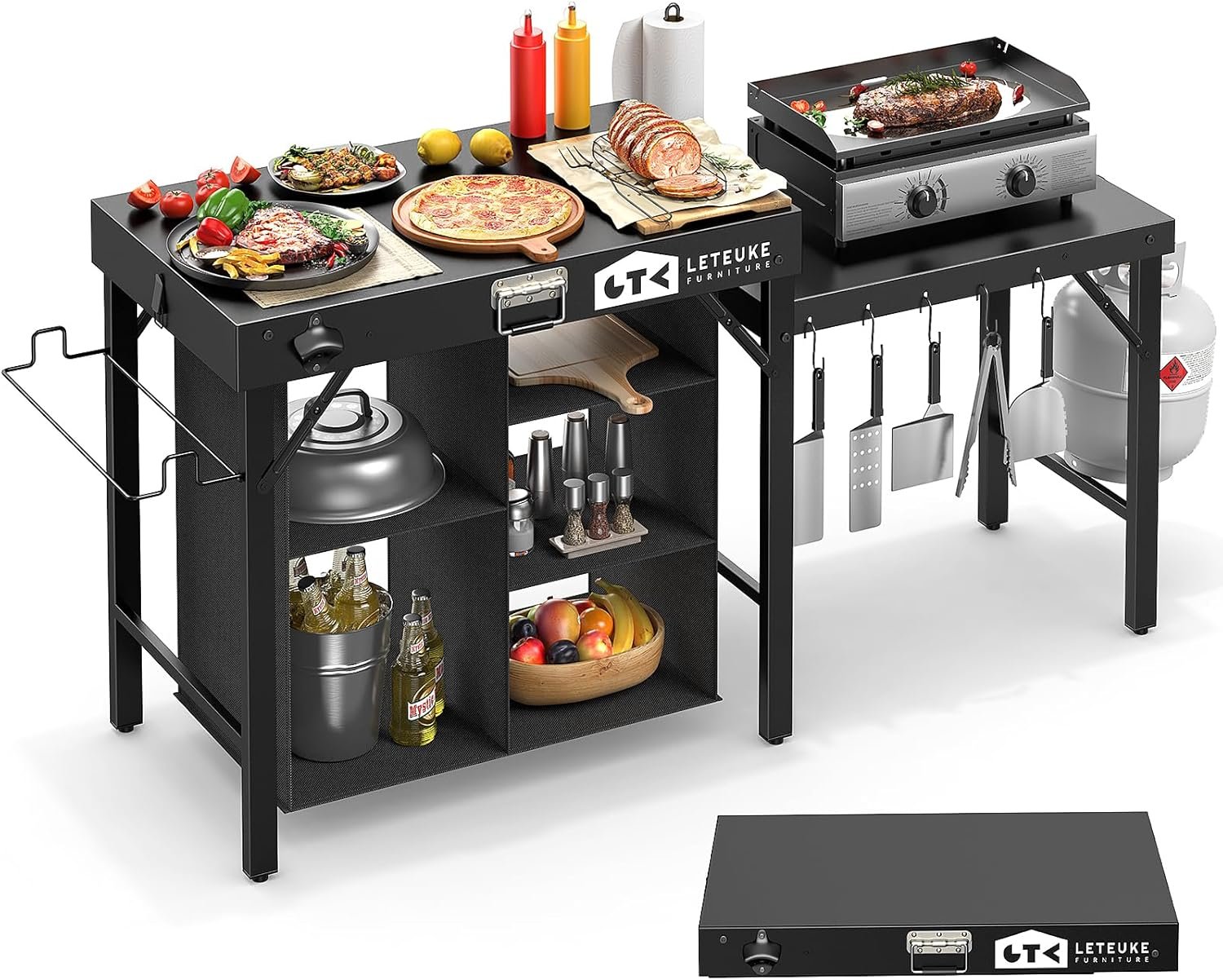Grill Table for Blackstone Griddle Camping Grill Table Foldable Fits Ninja | Portable Grill Table with Storage Blackstone Griddle Stand for Outdoor Camping, Picnic, Garden, Patio, Dining, BBQ, Party