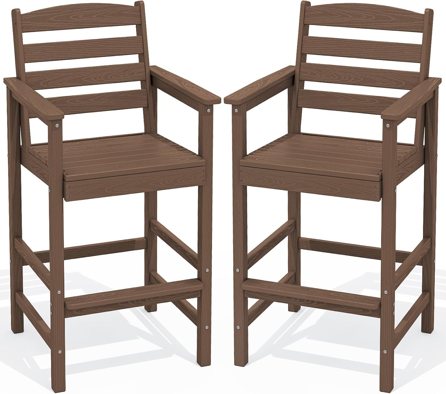 SERWALL Tall Adirondack Chairs Set of 2, Oversize Balcony Adirondack Chairs Set, Outdoor Bar Height Barstools Widened Chair Set for Bistro, Poolside, Garden, Brown