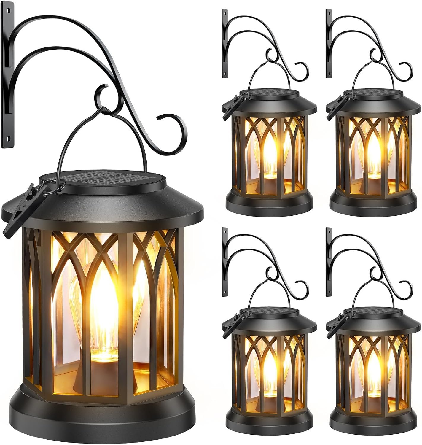 Solar Lanterns Outdoor Waterproof 4 Pack, Upgraded Solar Lantern Outdoor Lights with Wall Mount Kit, Hanging Solar Lights for Outside Decorative Patio Yard Path Porch Garden Decor