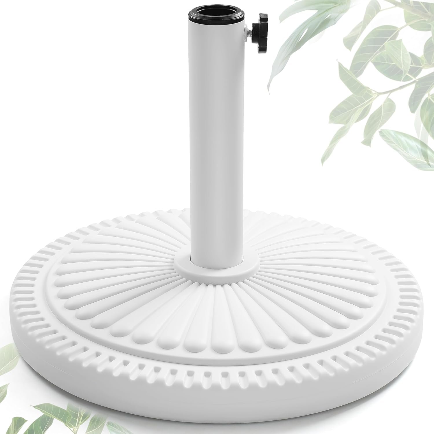 FRUITEAM 23-lbs Round Patio Umbrella Base Pre-Filled Umbrella Stand 15″ Sun-Flower-Pattern Heavy Duty Market Umbrella Base Stand for Patio, Outdoor, Swimming Pool, White