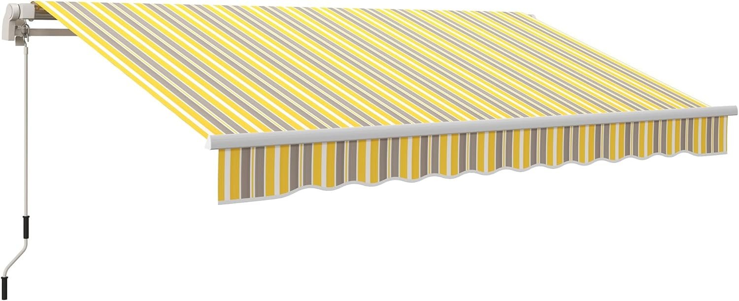 Outsunny 12′ x 10′ Retractable Awning Patio Awnings Sun Shade Shelter with Manual Crank Handle, 280g/m² UV & Water-Resistant Fabric and Aluminum Frame for Deck, Balcony, Yard, Yellow and Gray