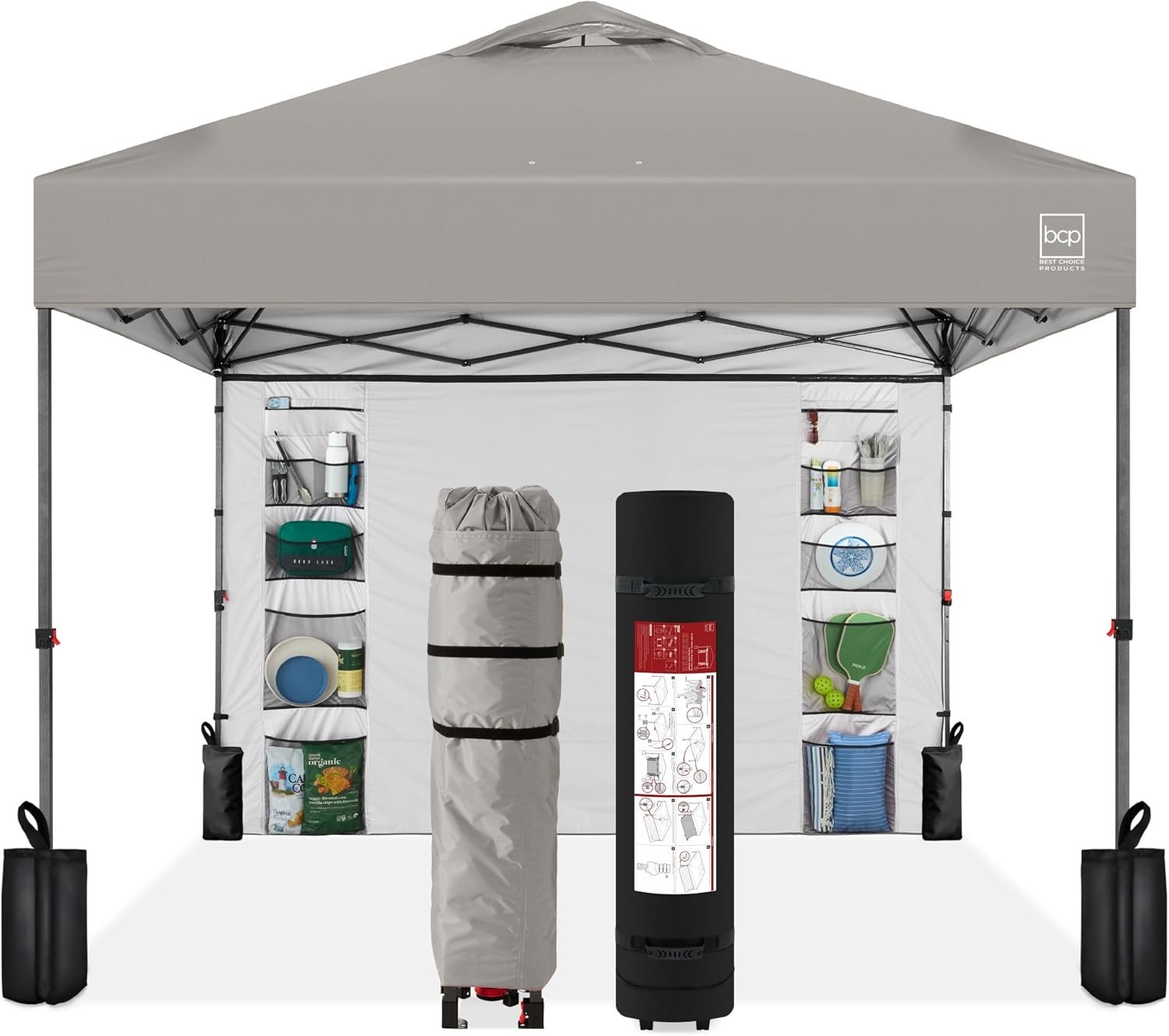 Best Choice Products 10x10ft Pop Up Canopy Tent with Sidewall, 1 Person 1 Minute Set Up, Carry Case, 4 Weight Bags – Light Gray