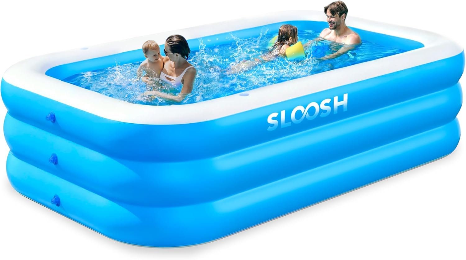 SLOOSH Inflatable Pool for Adults with Seats, 120″ x 72″ x 22″ Full-Sized Blow Up Durable Thickened Above Ground Family Pool, Large Swimming Pools for Backyard Garden Lawn Summer Water Party, Blue