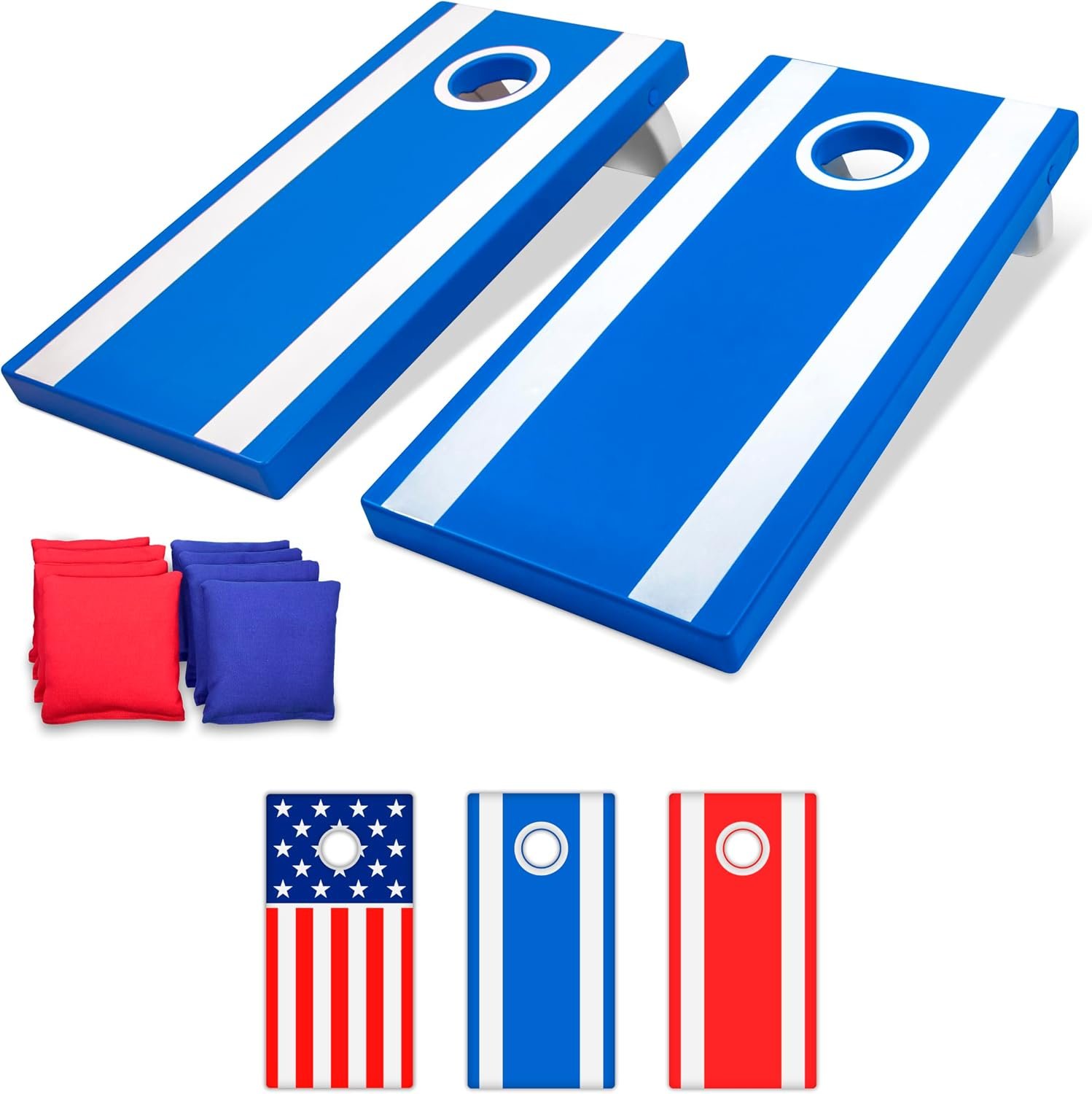 GoSports 4 x 2 ft All Weather Cornhole Boards – American Flag, Red, or Blue – Game Set Includes 8 Bean Bags & Rules