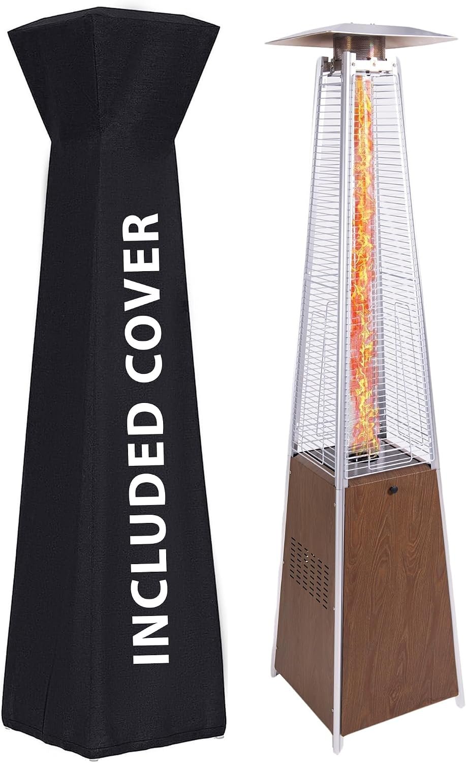Pyramid outdoor heater, 48000 BTU Propane Patio Heater with Detachable Wheels and Protective Cover, Outdoor Propane Heaters for Patio(BN)
