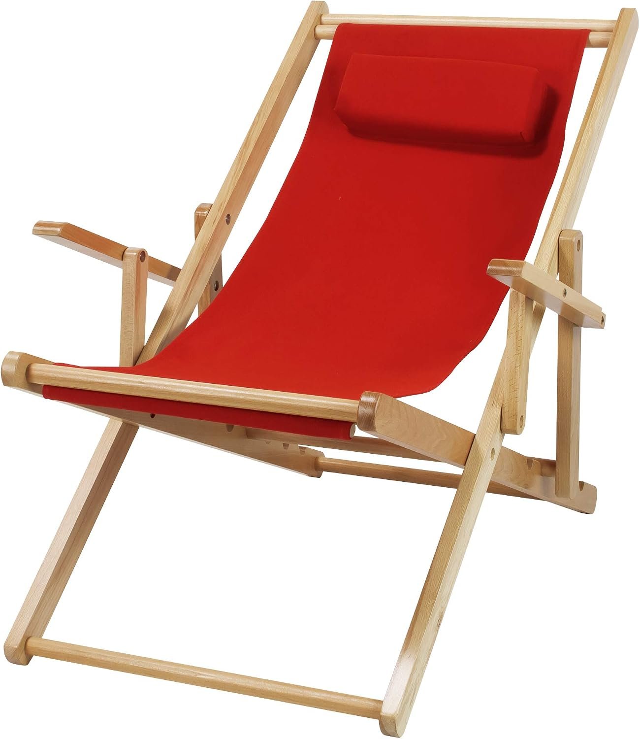 Casual Home Adjustable Sling Chair Natural Frame, Red Canvas