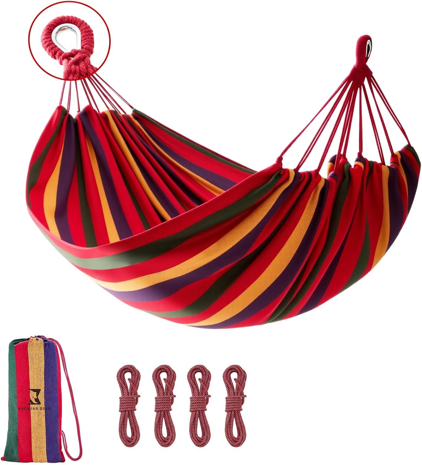 Rainbow Hammock Cotton Hammocks Comfortable Fabric Hammock with Tree Straps for Travel Patio Garden, Hanging Sturdy Hammocks Up to 660lbs Indoor/Outdoor Portable Hamacas with Travel Bag（Rainbow）
