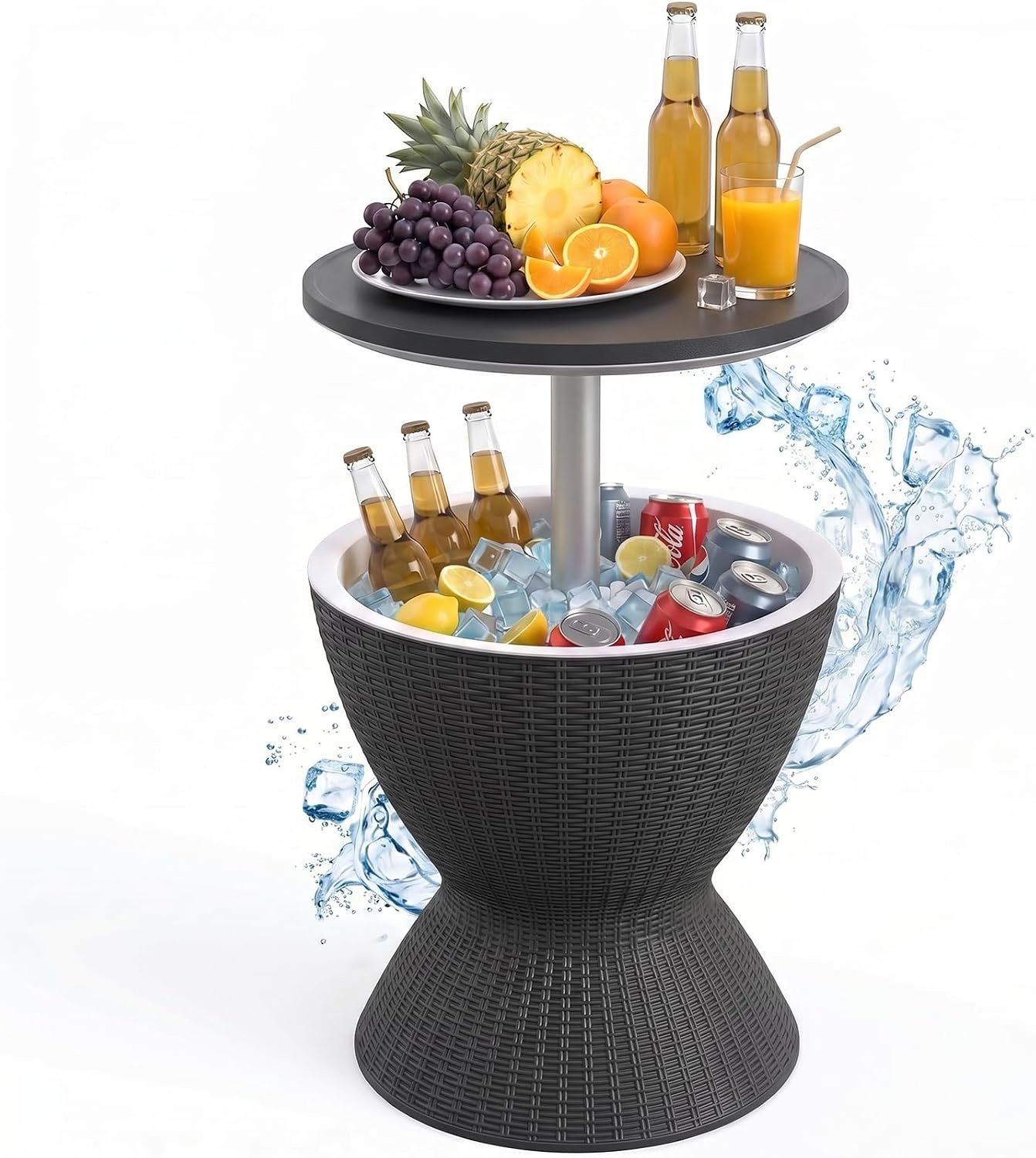 EFU Cooler Table, 15 Gallon Cooler Bar Table, Adjustable Height Multi-Functional Outdoor Cool Bar for Drinks Beer & Wine, with Drain Plug, Patio Furniture for Backyard, Pool, BBQ & Parties (Black)
