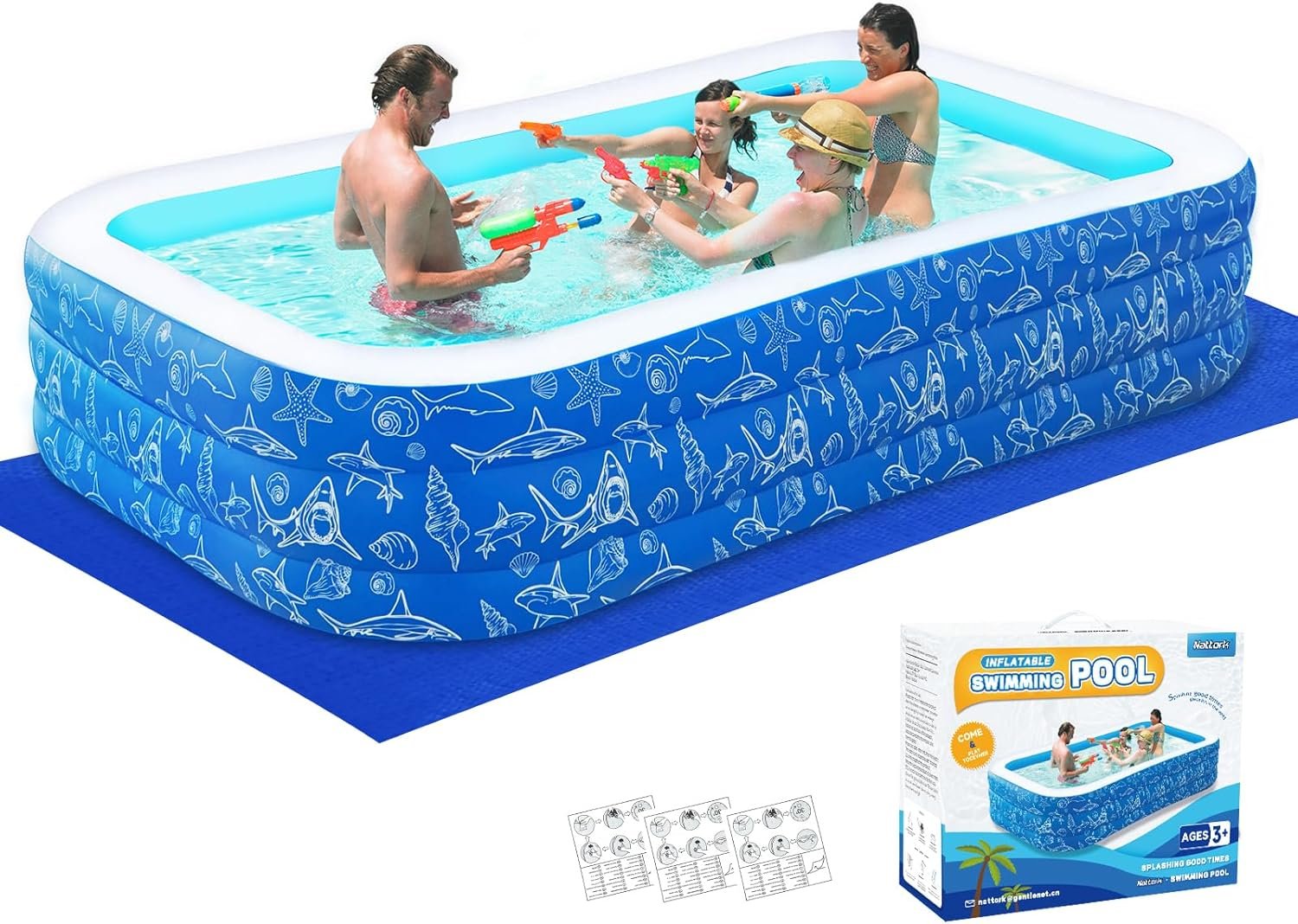 Inflatable Swimming Pool for Kids and Adults- 118″ x 68″ x 22″ Family Full-Sized Blow Up Pools for Kids-Thickened Durable Above Ground Swimming Pool Backyard Lawn, Summer Party Outdoor and Indoor