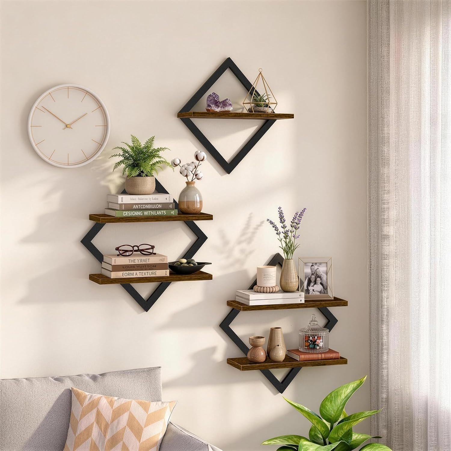 Floating Shelves for Wall, Set of 3 Hanging Shelves, Wall Mounted Storage Shelves for Books & Decor, Decorative Wall Shelves for Living Room, Bedroom, Bathroom & Kitchen, Rustic Brown