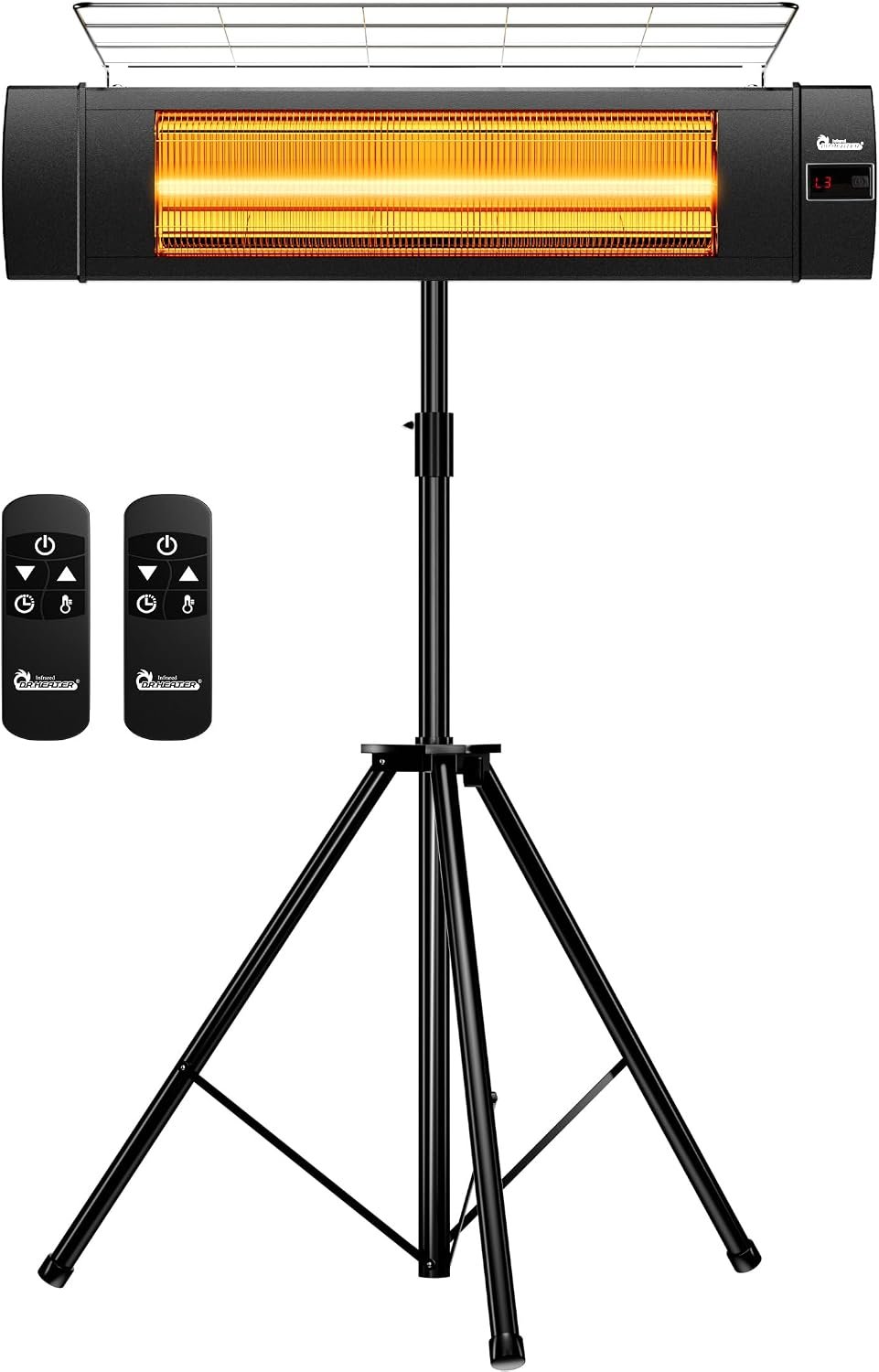 DR. INFRARED HEATER Carbon Infrared Patio Heater with Tripod, Remote Control, Optional On/Off Tip-Over Protection, Freestanding or Wall-Mounted, Black