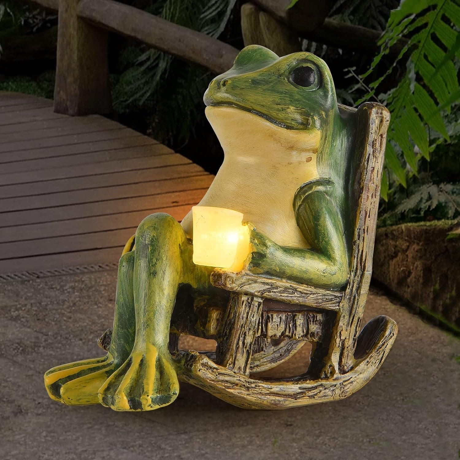FOXMIS Miniature Frog Garden Statue Mom Dad Gifts Home Decorations Fairy Garden Accessories Outdoor Lights Solar Garden Frog Decor Art Housewarming Gift for Patio,Yard,Lawn Ornament,3.89″x2.36″x3.93