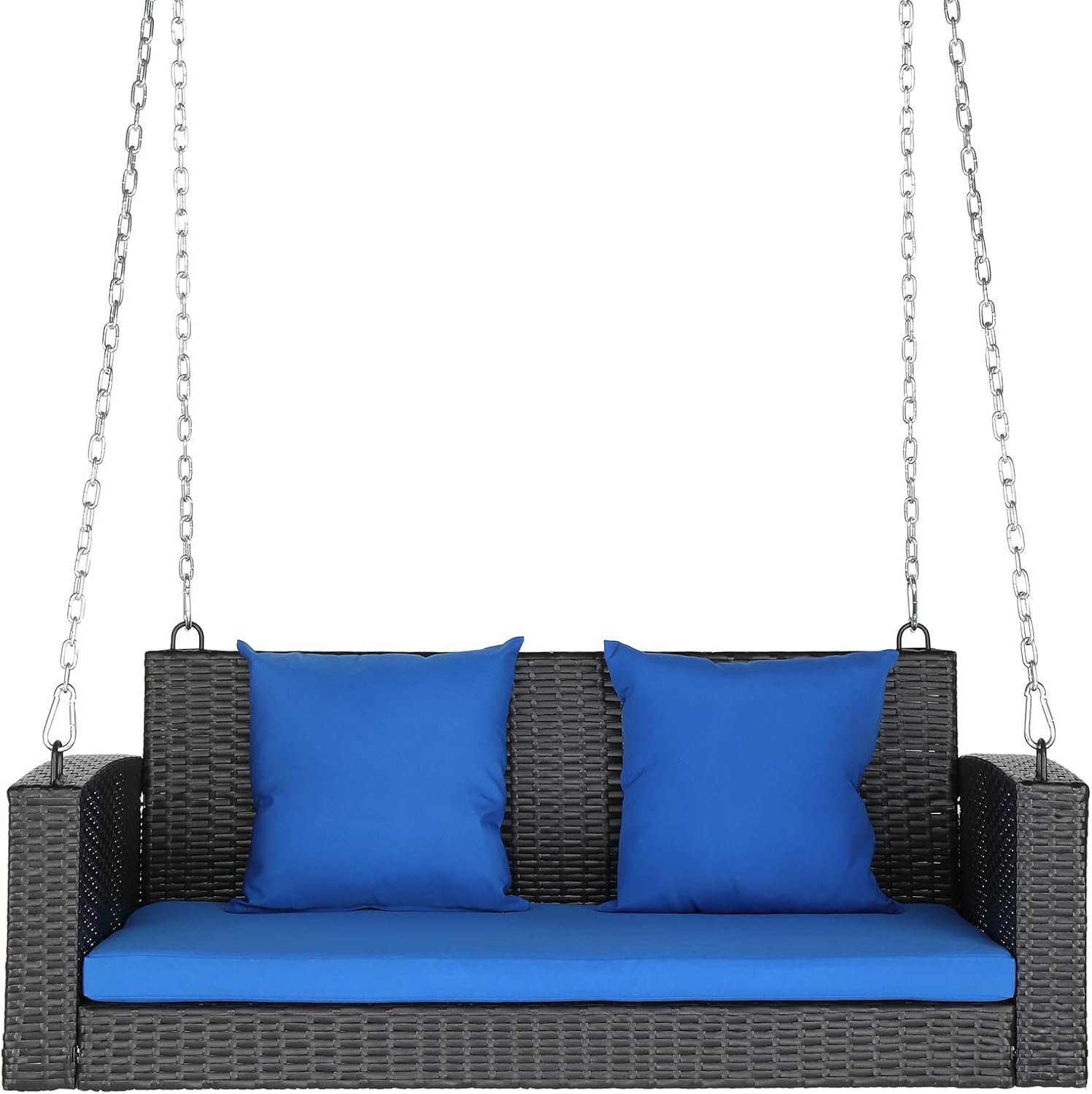 4FT Wicker Porch Swing for 2 Person, 800lb Capacity Outdoor Hanging Bench with Removable Cushions, Handwoven Weather-Resistant PE Rattan for Patio, Garden & Backyard