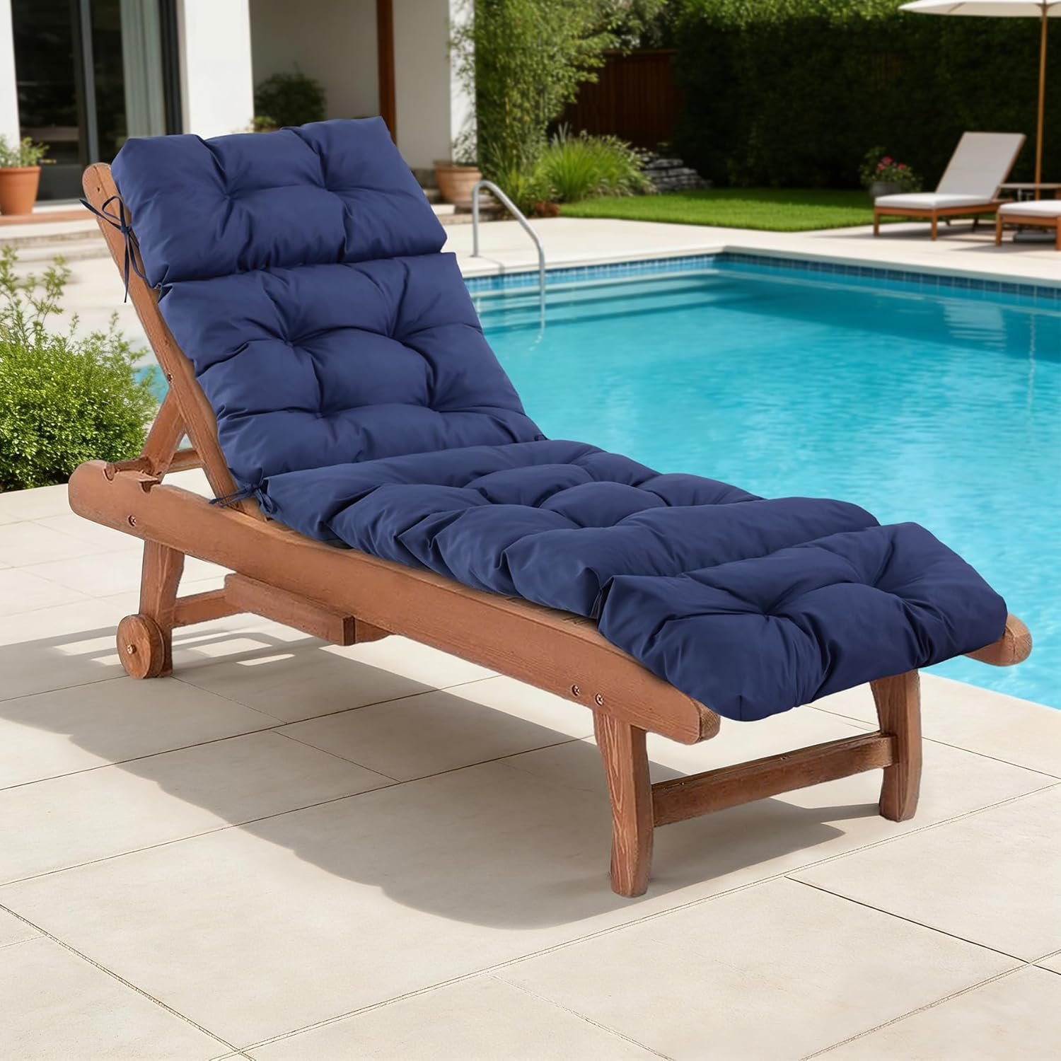 Chaise Lounge Cushions Outdoor, Waterproof & Fade Resistant Patio Lounge Chair Cushions for Outdoor Furniture, Chaise Cushion with Ties for Patio, Pool, Lawn and Beach, 75.1×22.8×4.7 Inch, Navy Blue