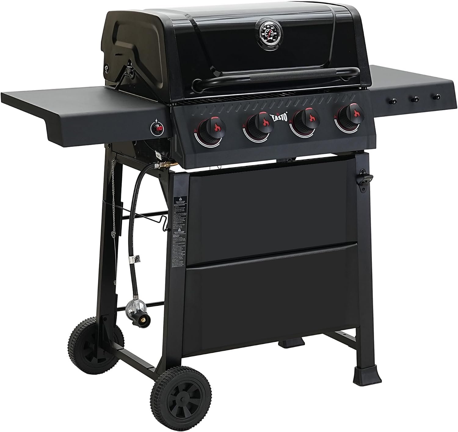Feasto 4-Burner Gas Grill with Side Tables, 36,000 BTU, 559 Sq. In., Black | Outdoor Propane BBQ Grill with Premium Enameled Coated Chamber Body & Porcelain-Enameled Grates for Deck Party & Patio BBQ
