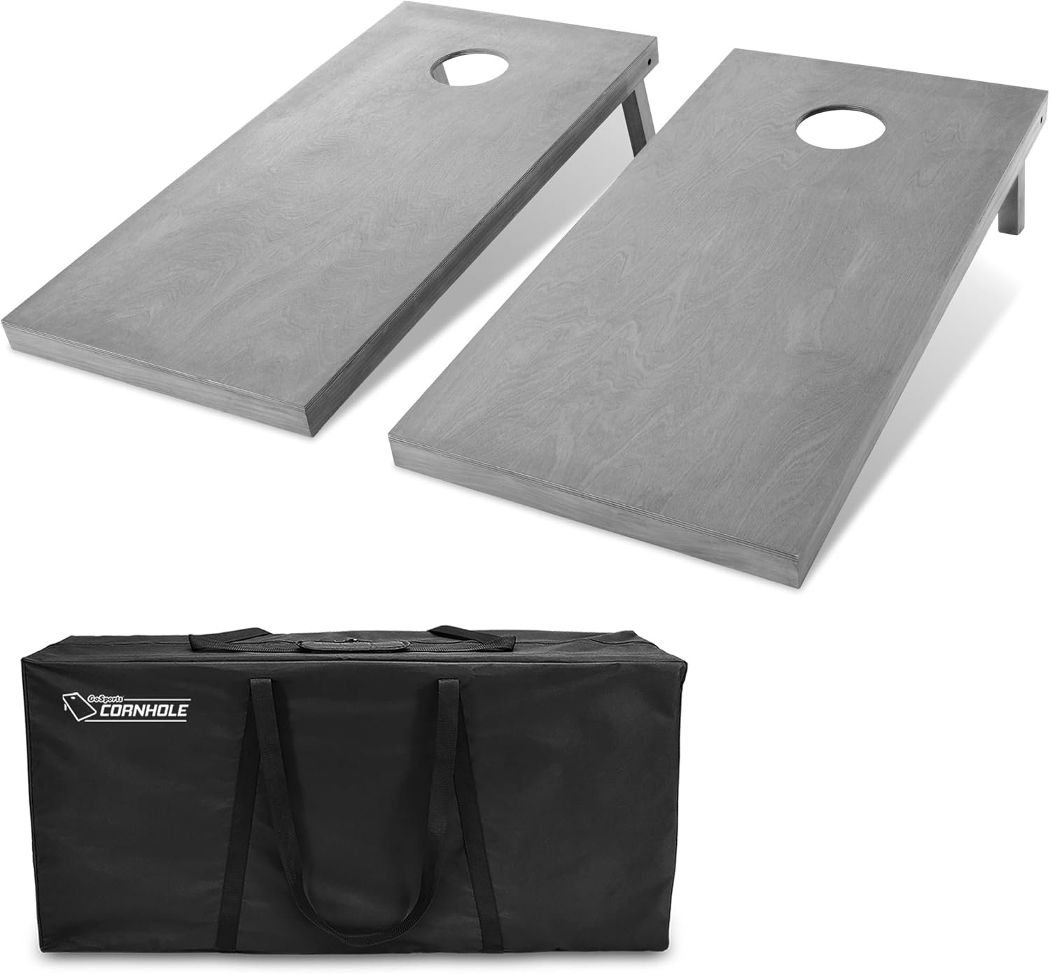 GoSports 4 ft x 2 ft Regulation Size Wooden Cornhole Boards Set with Light Gray Finish – Includes Carrying Case