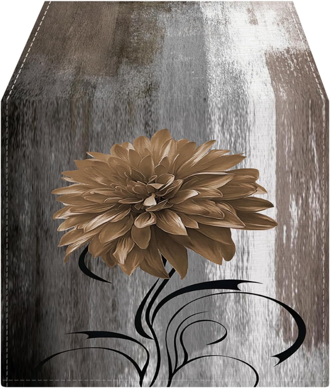 OYIMUA Soft Thick Chenille Grey and Brown Table Runner 72 Inches Long Vintage Abstract Painting Flowers Spring Summer Rustic Dining Table Decorations for Home Indoor Outdoor