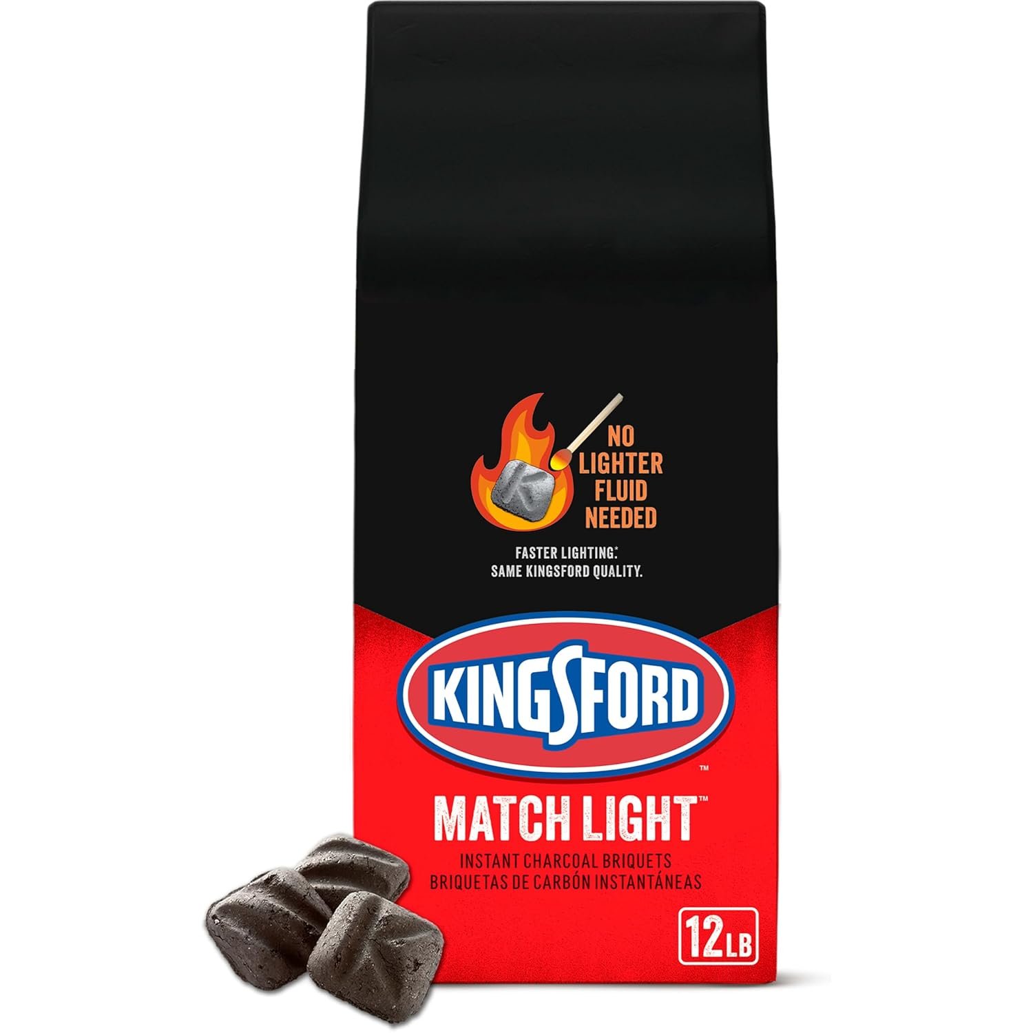 Kingsford Match Light Instant Charcoal Briquettes, BBQ Charcoal for Grilling, Ready in 10 Minutes, No Lighter Fluid or Starter Needed, 12 lbs
