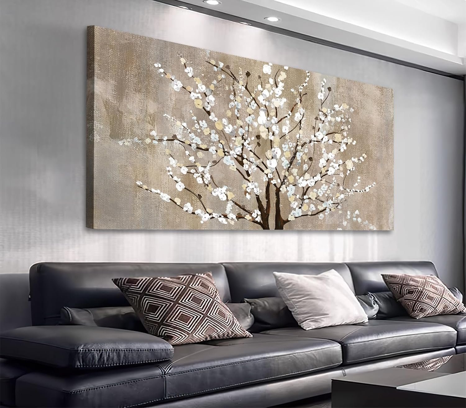 arteWOODS Flower Canvas Wall Art for Living Room – Stunning Floral Artwork, Versatile Decor, Ready To Hang, Elegant Prints Plum Blossom Abstract Framed Painting Bedroom Decor – Beige/Brown 20 x 40