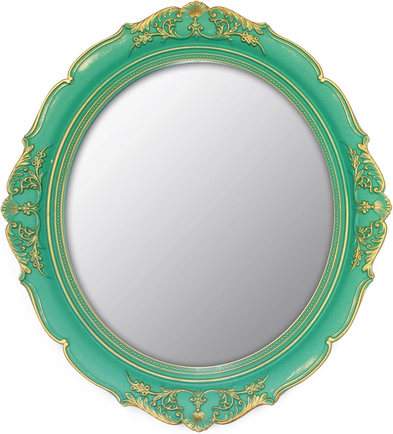 YCHMIR Vintage Decorative Wall Mirror 14.8 x 13.1 Inch Oval Mirror （Green）