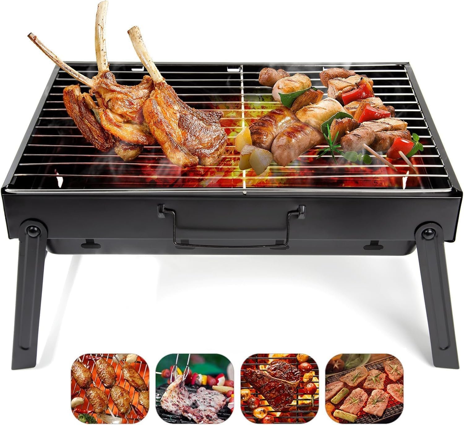 Folding Portable Barbecue Charcoal Grill, Barbecue Desk Tabletop Outdoor Stainless Steel Smoker BBQ for Outdoor Cooking Camping Picnics Beach (M1)