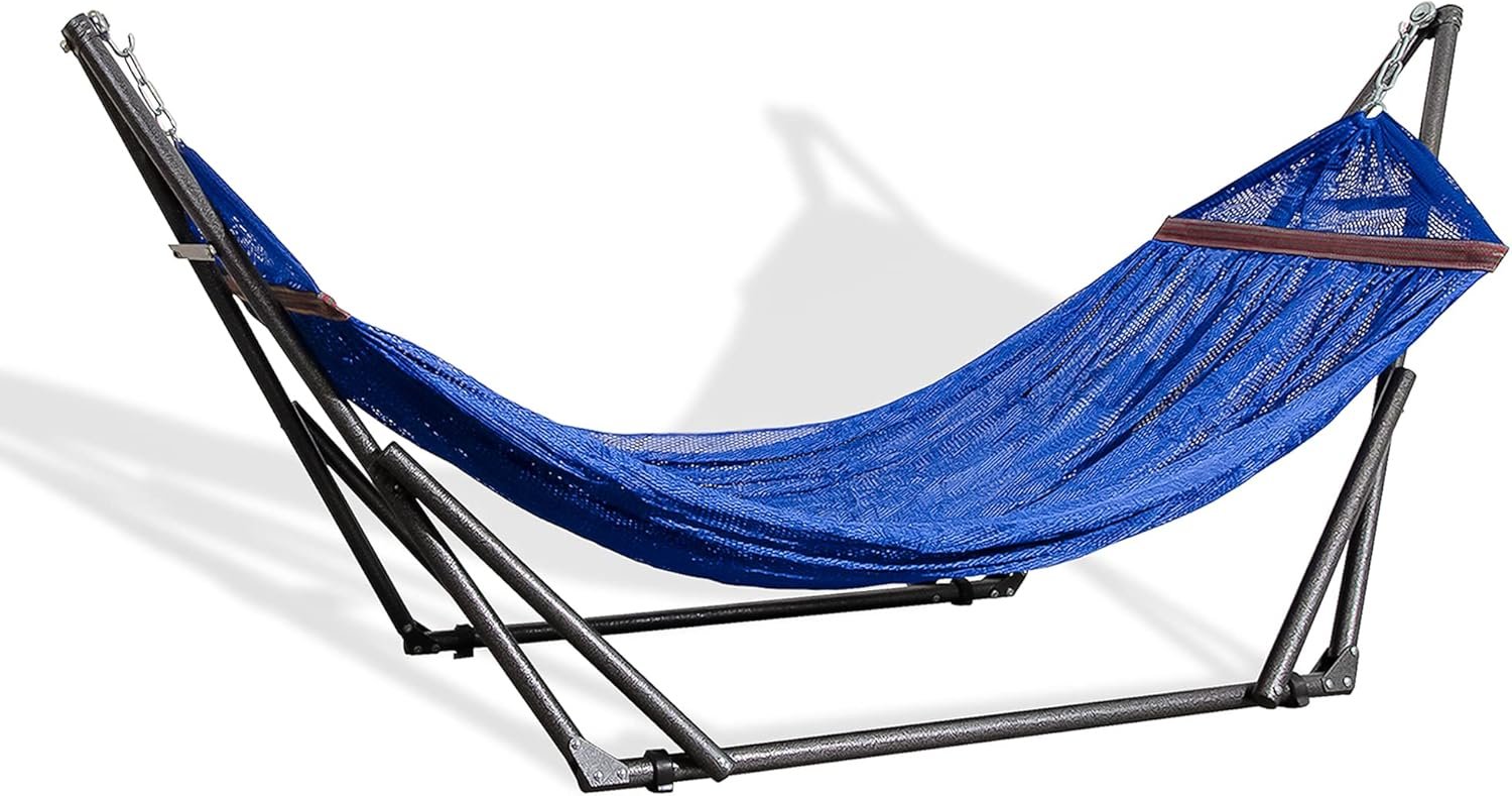 Best Home Fashion Portable Hammock with Collapsible Steel Stand, 450 lbs Capacity, No Tools Assembly, Carrying Bag Included, Perfect for Indoor Outdoor Backyard Patio Camping Beach, Navy