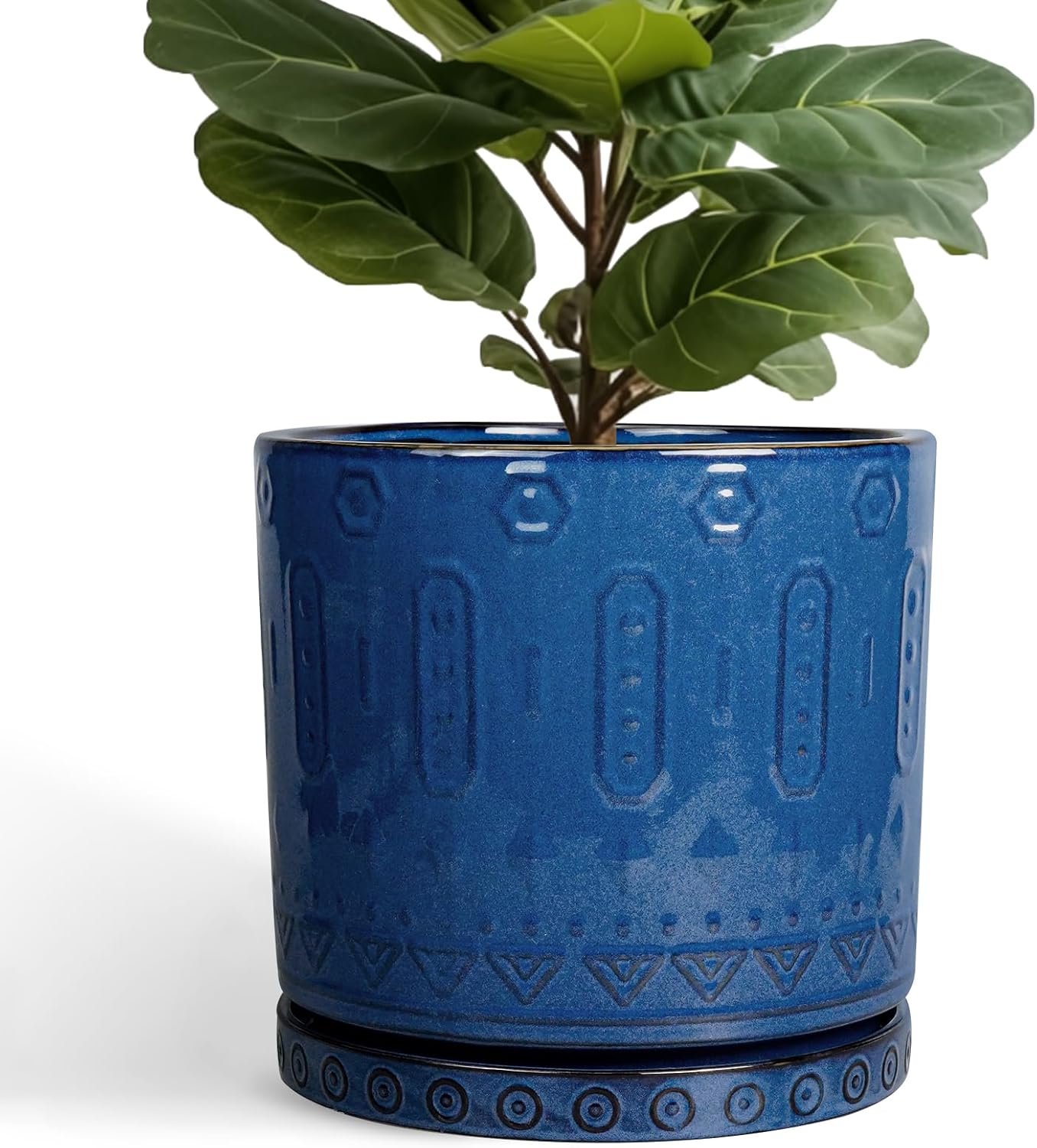 Eightpot 12 Inch Pot for Plants – Ceramic Planter for Indoor Plants Large Plant Pot with Drainage Holes and Saucer Outdoor Flower Pot Decorative Round Planter for Porch Office Decor Blue