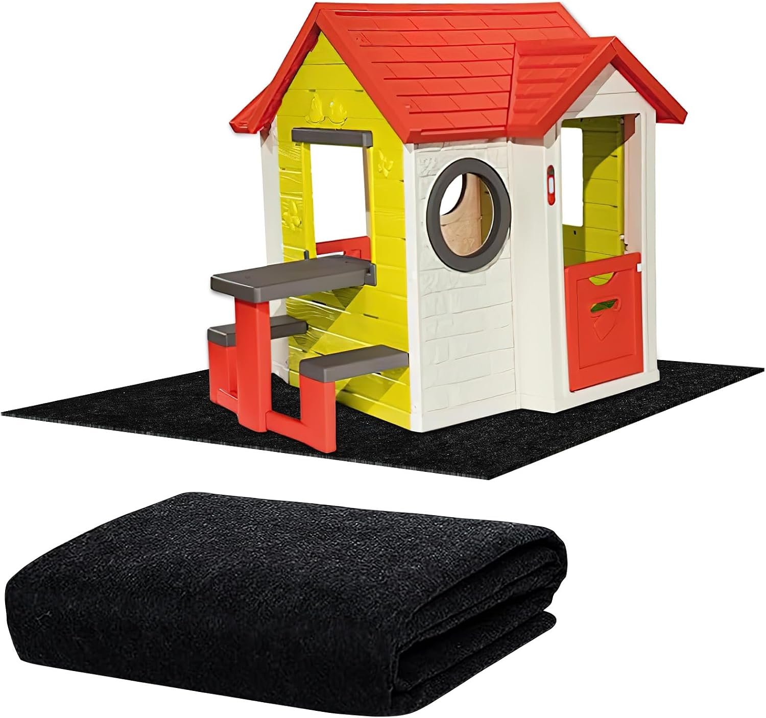 Outdoor Playhouse Mat, 59” x 55” Waterproof Outdoor Playhouse Activity Rug with Non Slip Backing Outside Game House Play Mat Home Floor Playhouse Pad Rug, Portable