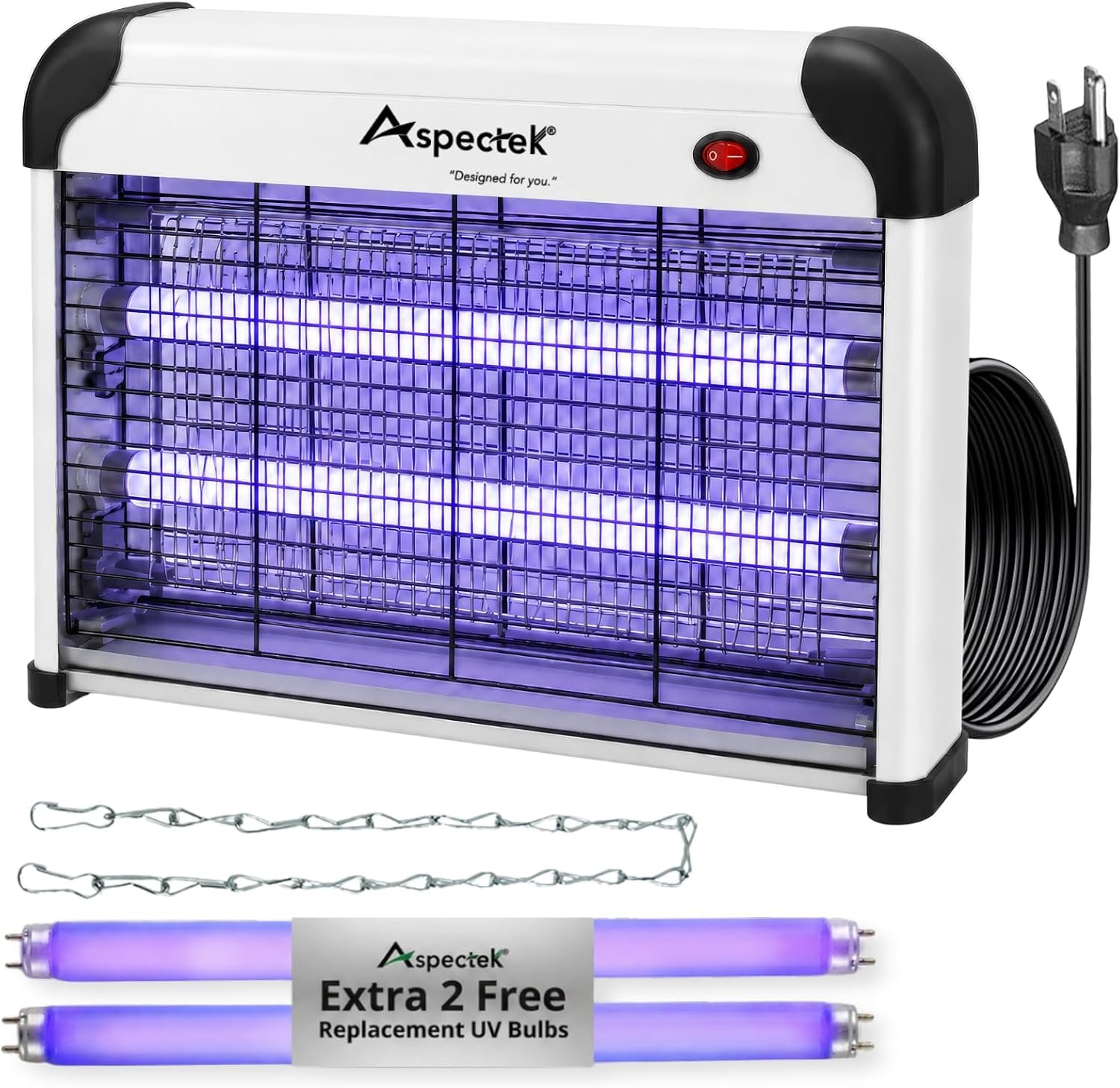ASPECTEK 20W Electric Bug Zapper, High Voltage Mosquito and Fly Killer, Heavy Duty 360° Gnat Trap for Indoor, Bedroom, Covered Patios, Farm, BBQ and Greenhouse, Includes 2 Replacement Bulbs