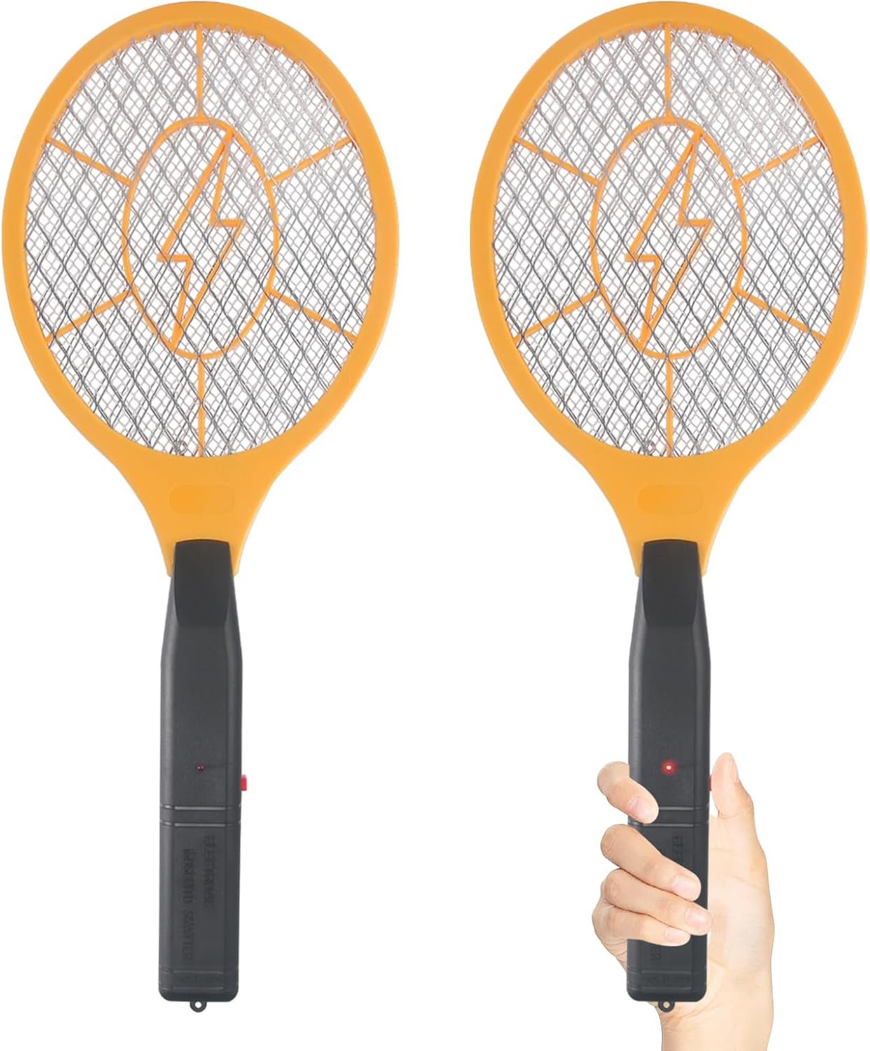 Electric Fly Swatter Handheld Bug Zapper – Indoor Outdoor Zapping Racket for Pest Mosquito & Flies – Battery Powered Safe to Touch with 3-Layer Safety Mesh, Standard Size, Pack of 2