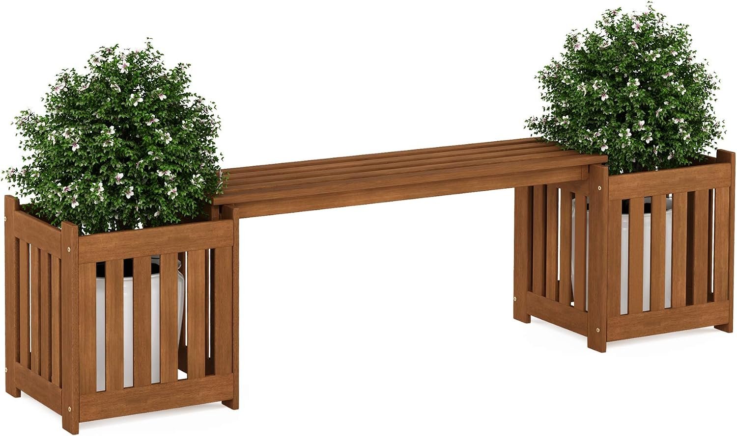 FURINNO FG19455 Tioman Hardwood Outdoor Lifestyle Flowerbox with Bench, Natural