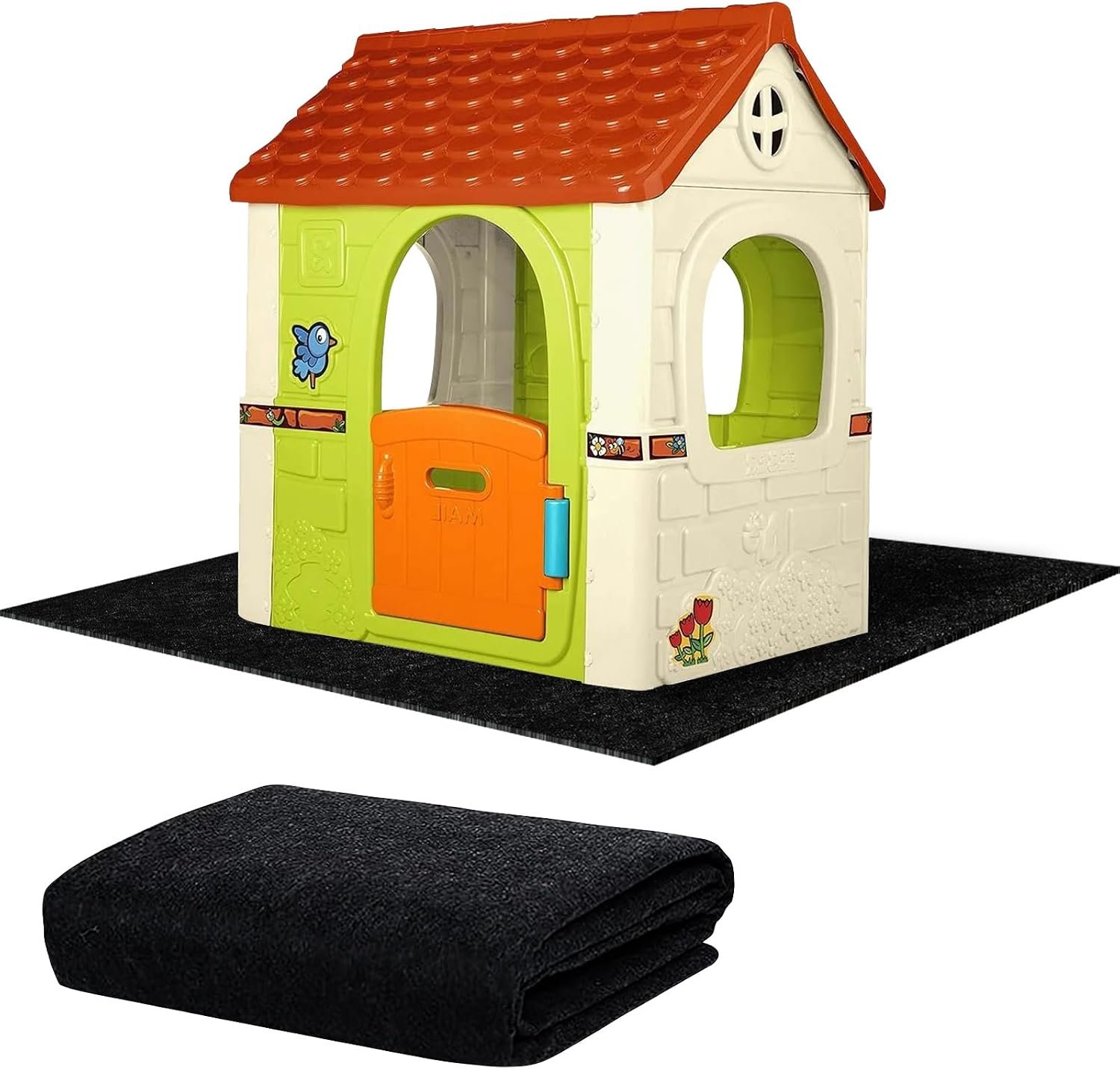 Outdoor Playhouse Mat, 51” x 47” Felt Outdoor Playhouse Activity Rug with Non Slip Backing Protective Outside Game House Play Mat Home Floor Play House Pad Rug