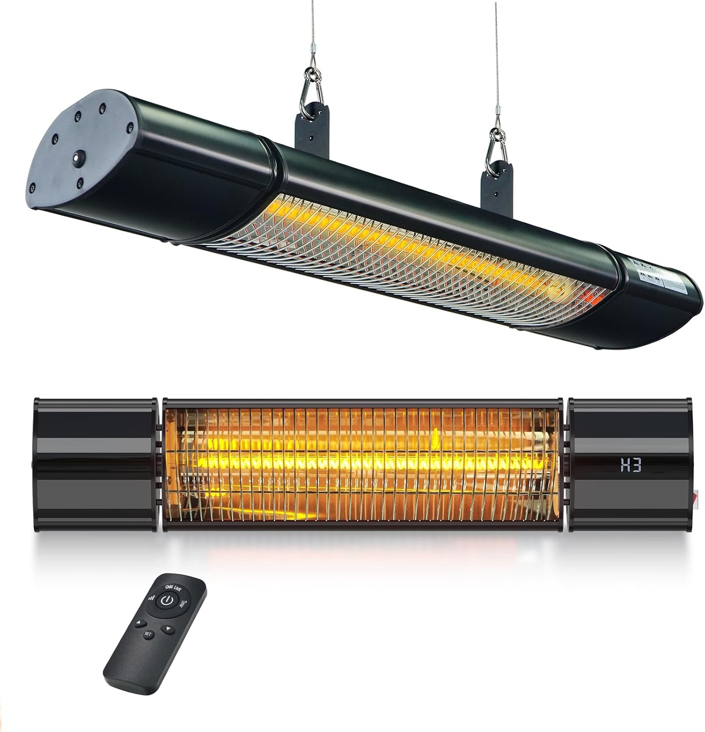 Hanging Patio Heater, Outdoor Electric Heater, Wall Mounted & Ceiling Infrared Garage Heater for Outdoor/Indoor Use, 1500W, Remote Control, Black