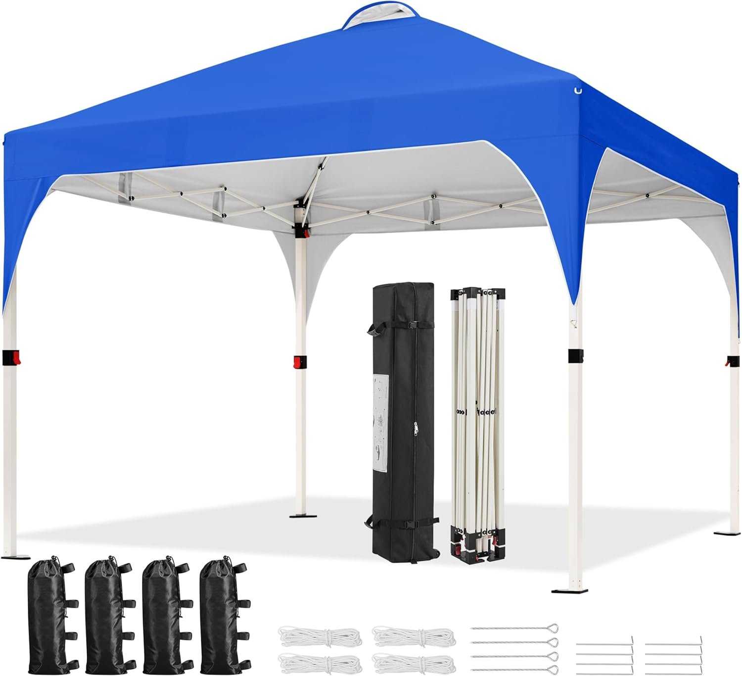 Yaheetech 10×10 Pop Up Canopy Tent, Easy Set-Up Commercial Gazebo, Blue | Portable instant canopy with wheeled carry bag and 4 sandbags for patio, party, and outdoor activities, UV protection