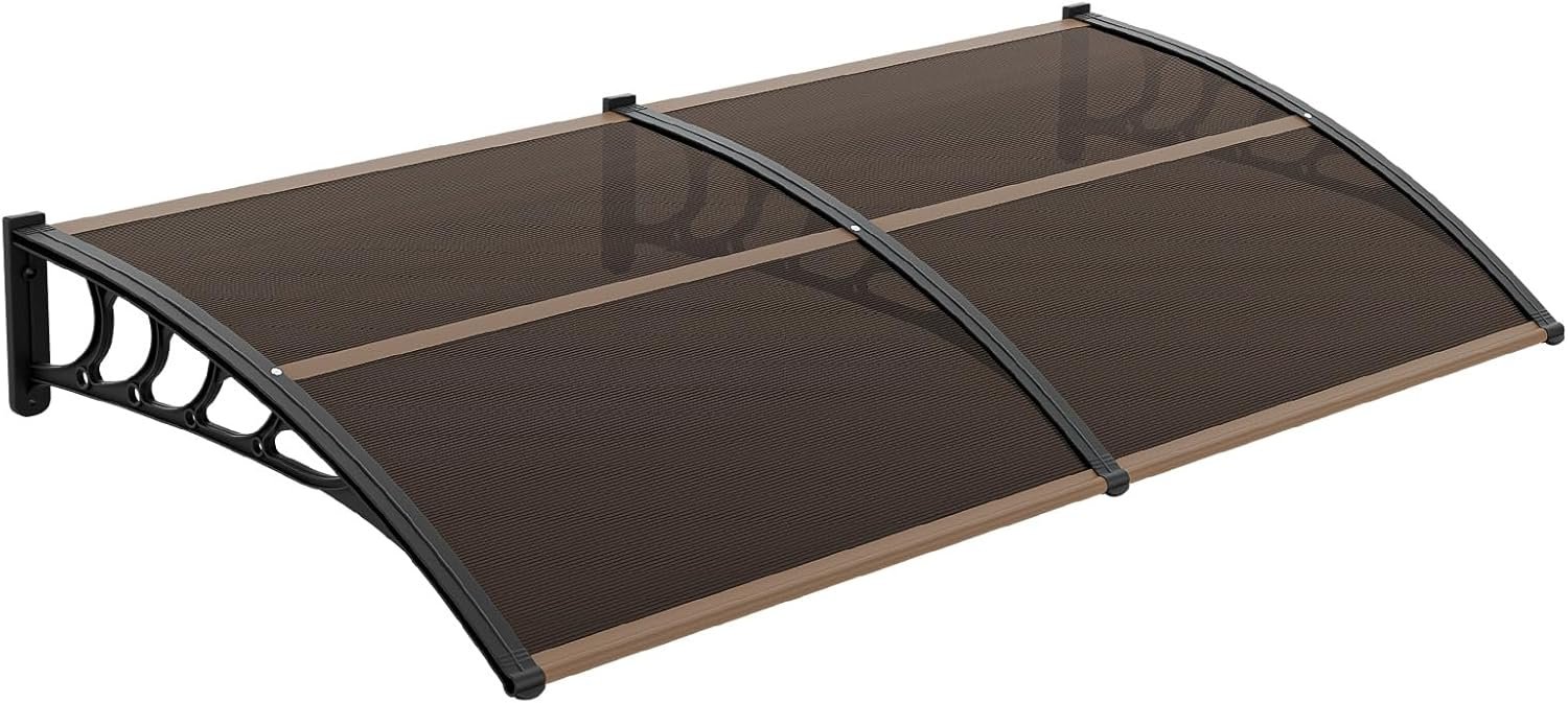 VINGLI Window Awning Door Canopy Exterior, 40″ x 80″ Awnings for Doors Polycarbonate Cover Patio Door Awning Rain Snow Sunlight Protection Hollow Sheet (Brown Board & Black Bracket)